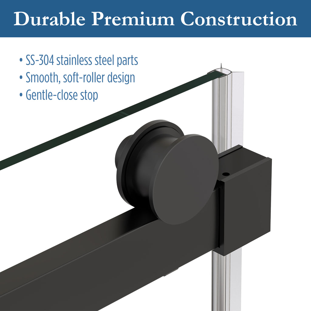 Ambrose 56" - 60" Soft Close sliding Glass shower door Matte Black hardware (soft-close)