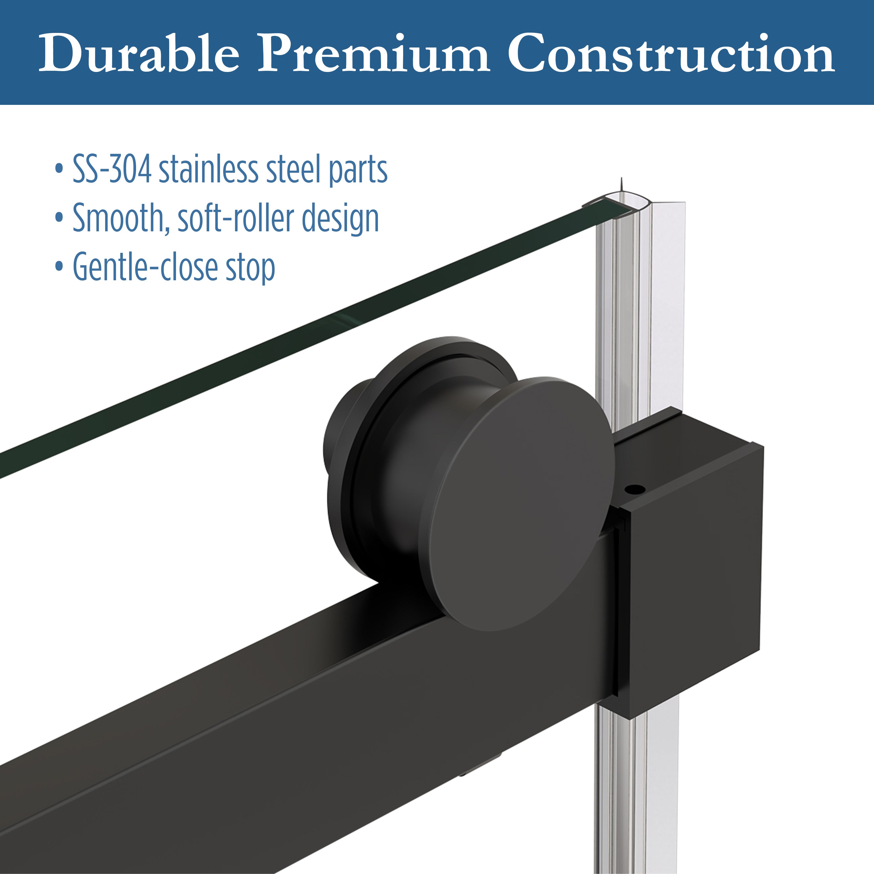 Ambrose 56" - 60" Soft Close sliding Glass shower door Matte Black hardware (soft-close)
