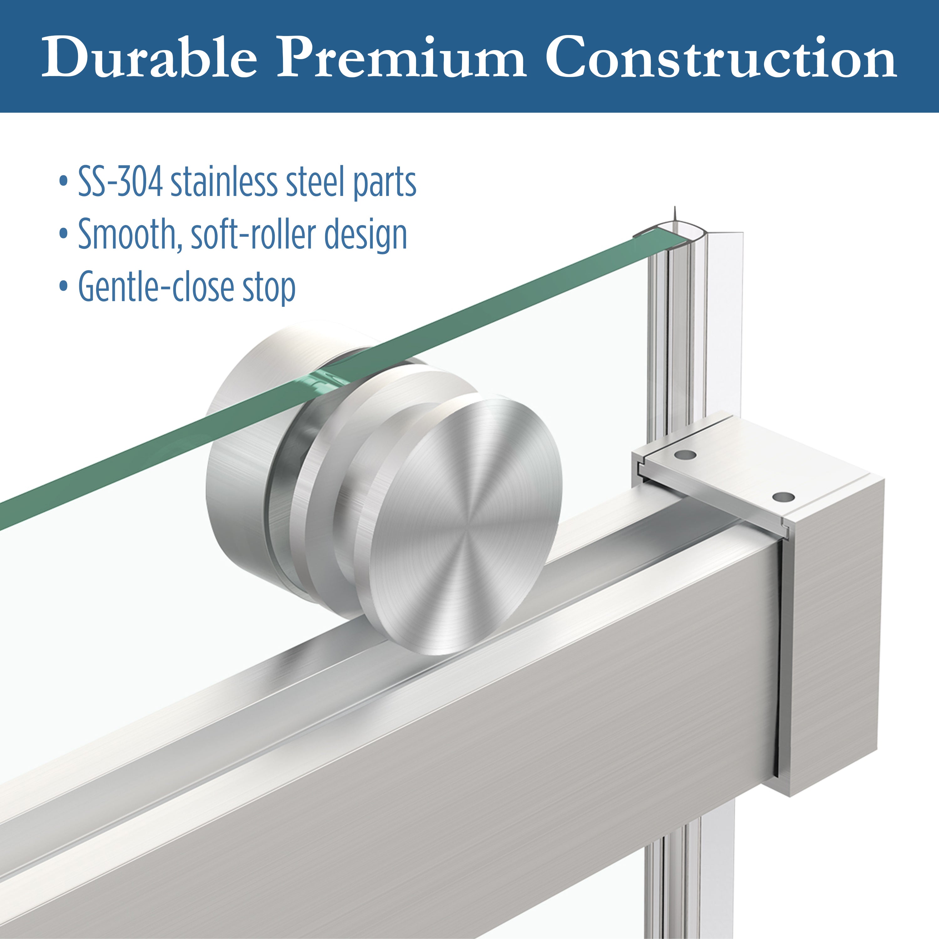 Cayton 56" - 60" Soft Close sliding Glass shower door Brushed Nickel hardware (soft-close)