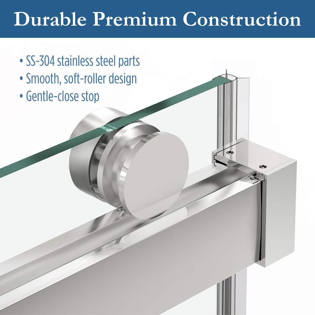 Cayton 56" - 60"Soft Close sliding Glass shower door Chrome hardware (soft-close)