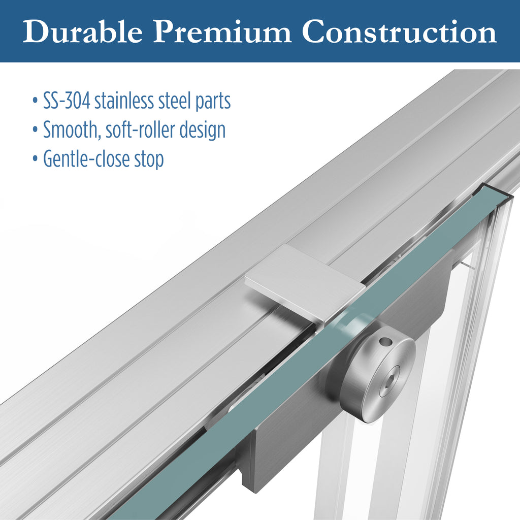 Edgemar 60" Soft Close sliding Glass shower door Brushed Nickel hardware (soft-close)