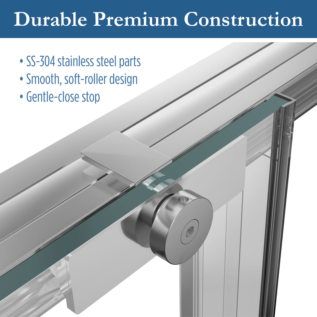 Edgemar 60" Soft Close sliding Glass shower door Chrome hardware (soft-close)