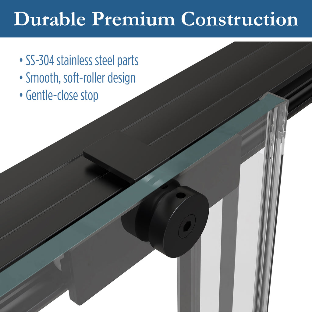 Edgemar 60" Soft Close sliding Glass shower door Matte Black hardware (soft-close)