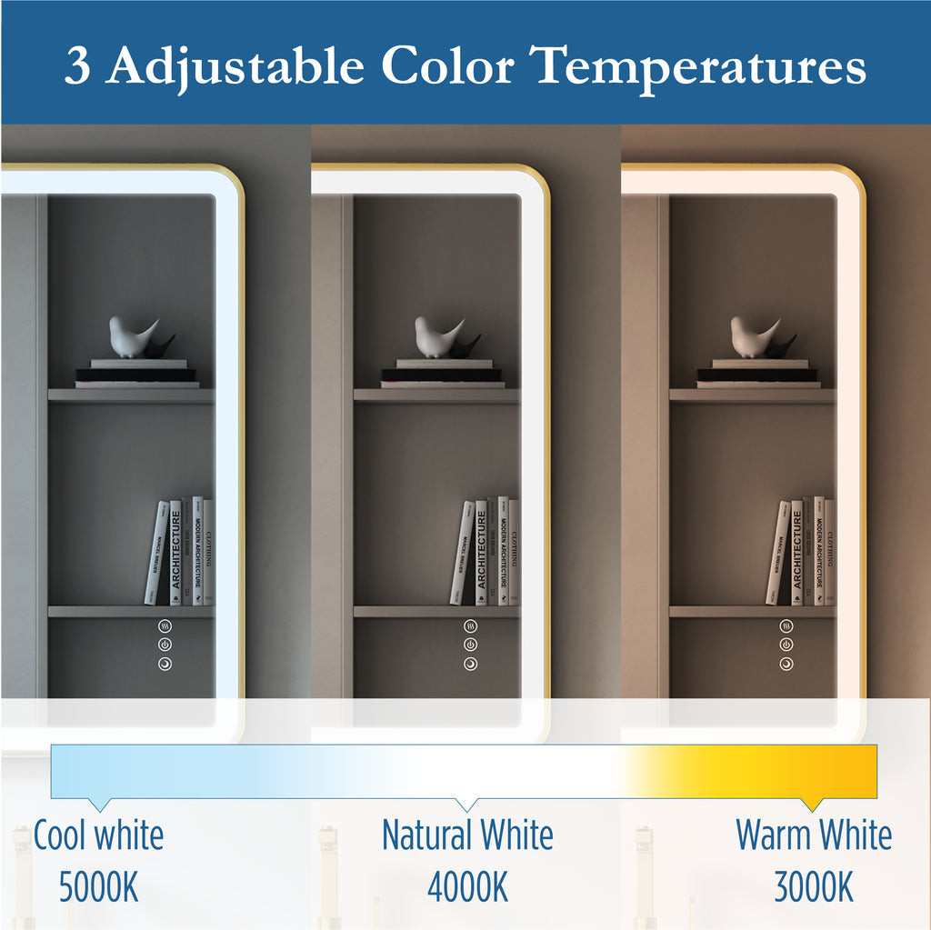 Elston 24"x 32" Rectangular Front Lit LED Mirror with Brushed Gold frame