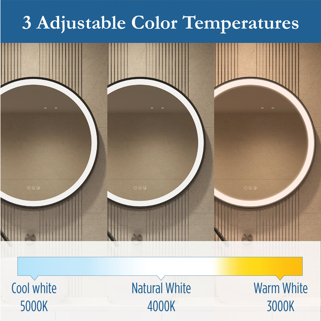 Elston 28" round front  lit LED mirror with Matte Black frame