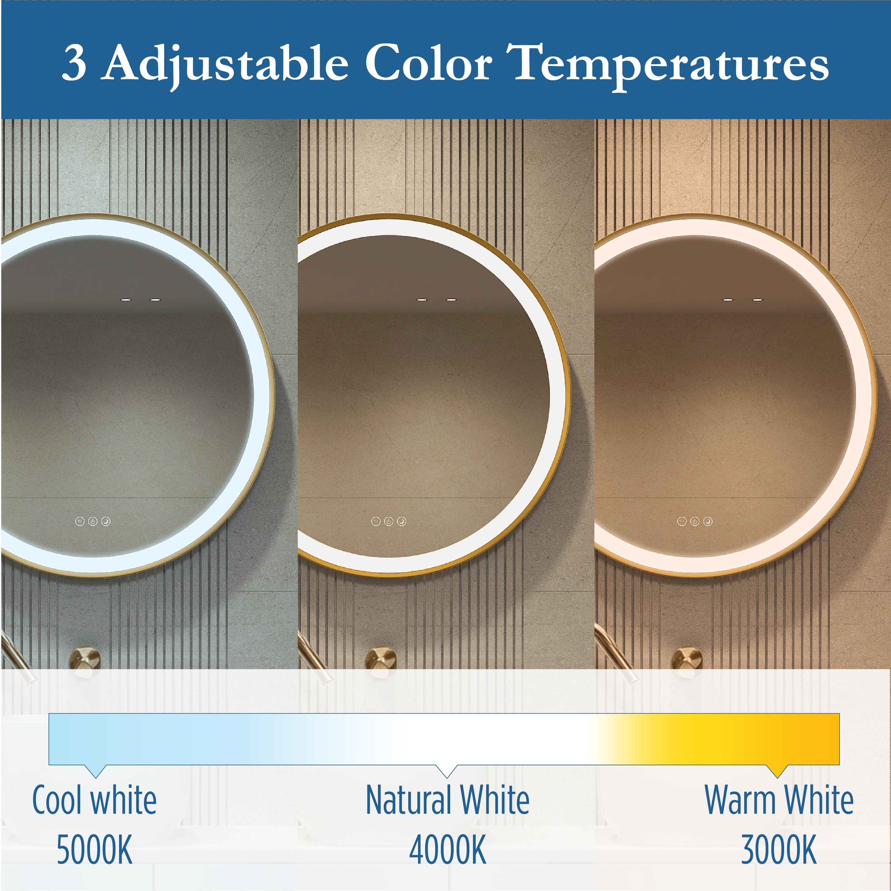 Elston 28" round front lit LED mirror with Brushed Gold frame