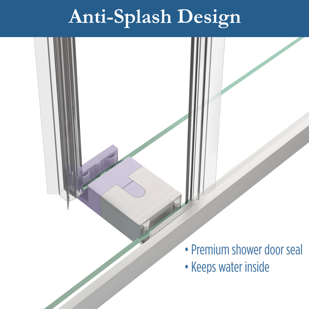 Cayton 56" - 60" Soft Close sliding Glass shower door Brushed Nickel hardware (soft-close)