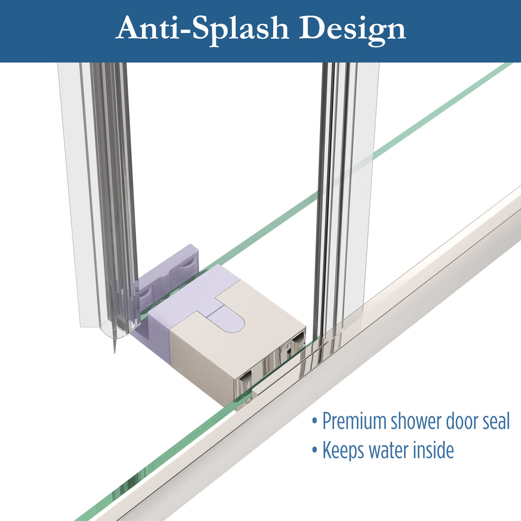 Cayton 56" - 60"Soft Close sliding Glass shower door Chrome hardware (soft-close)