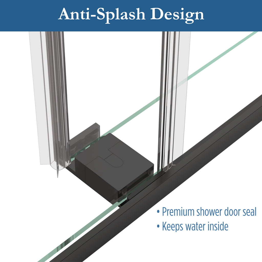 Cayton 56" - 60" Soft Close sliding Glass shower door Matte Black hardware (soft-close)