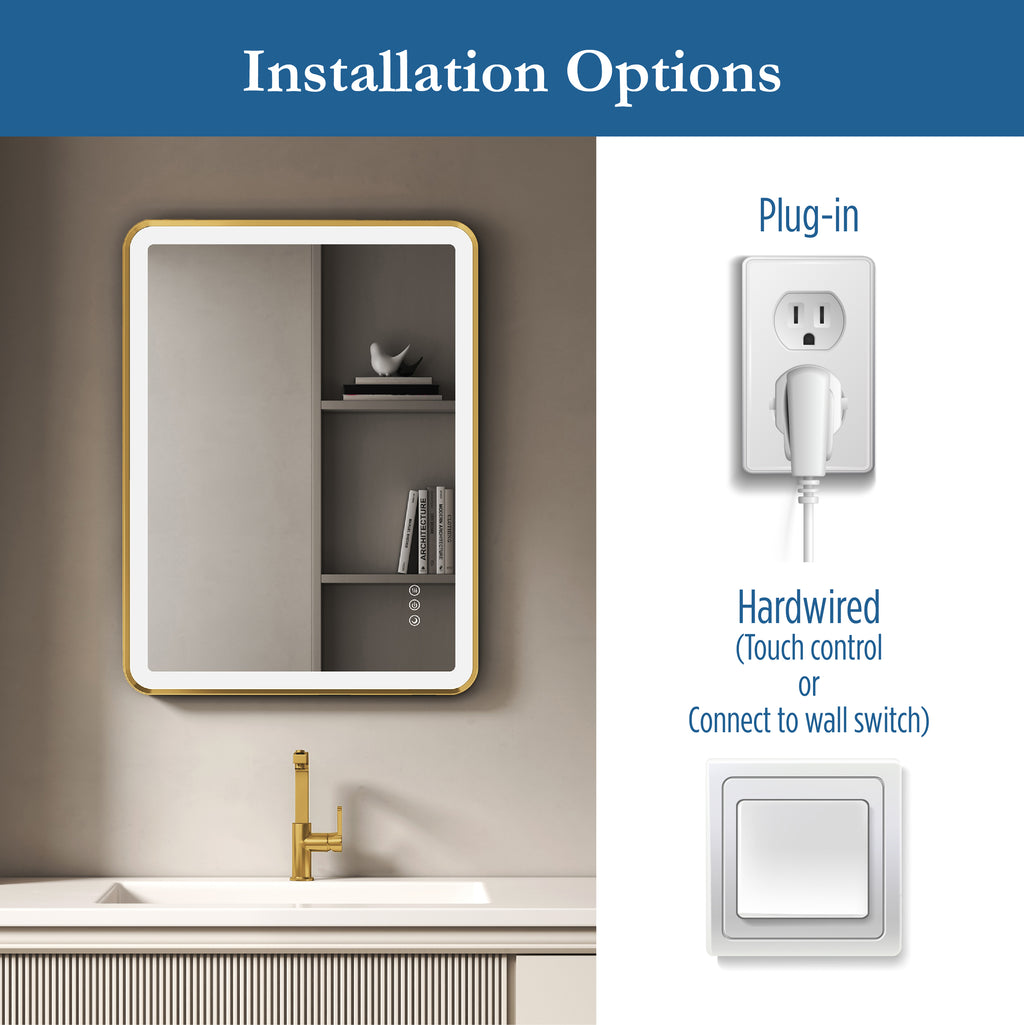 Elston 24"x 32" Rectangular Front Lit LED Mirror with Brushed Gold frame
