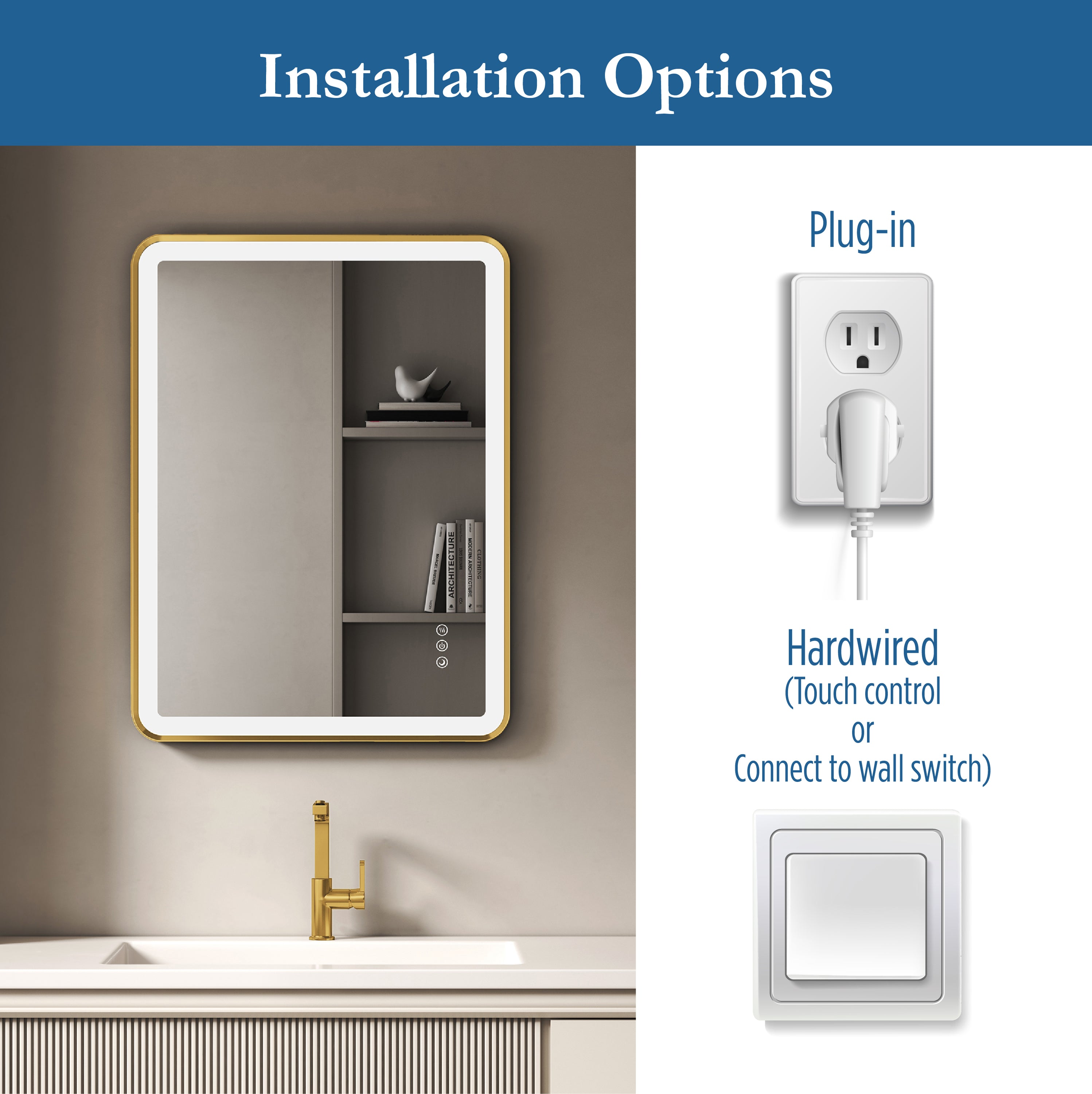 Elston 24"x 32" Rectangular Front Lit LED Mirror with Brushed Gold frame