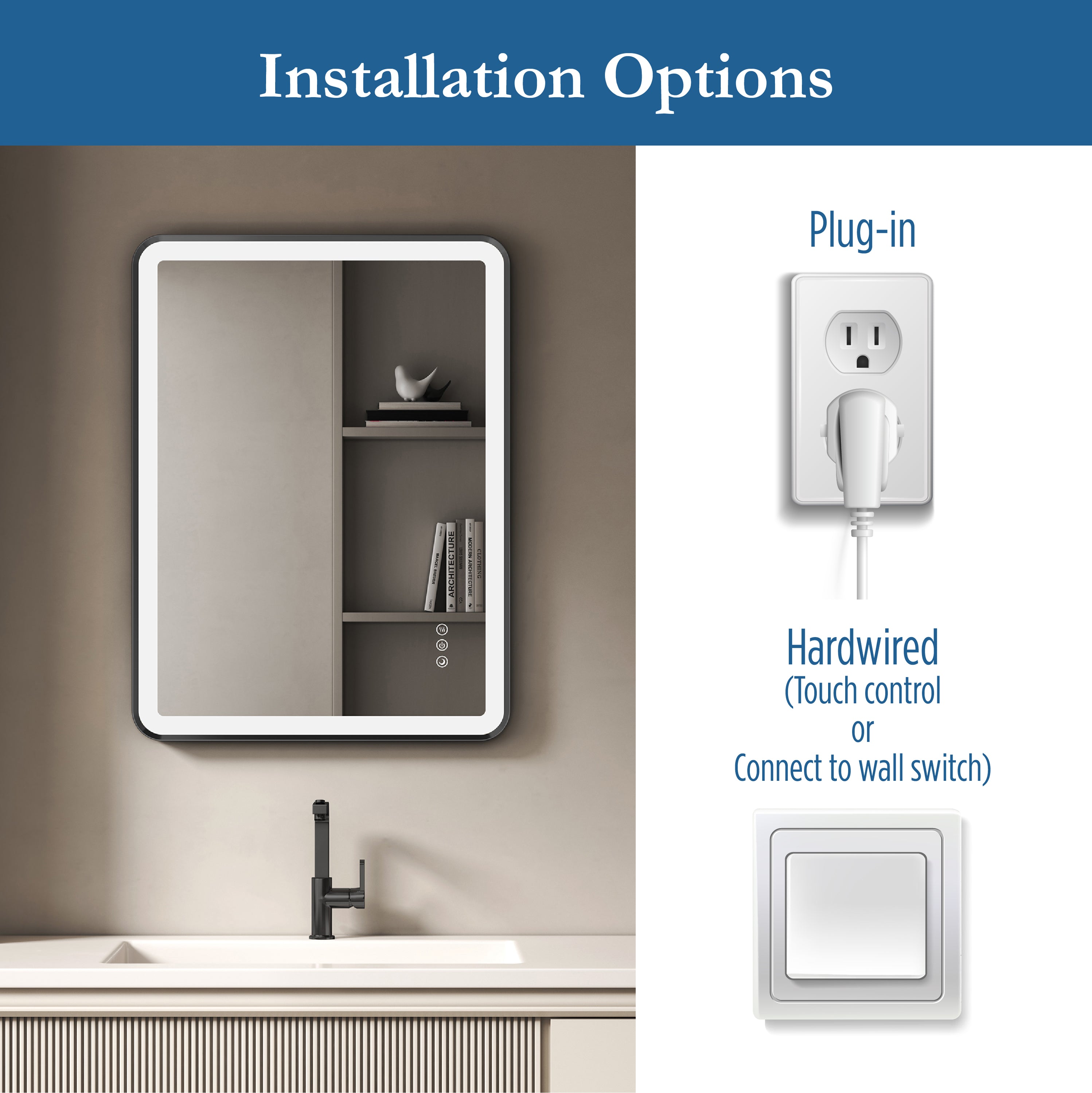 Elston 24"x 32" Rectangular Front Lit LED Mirror with Matte Black frame