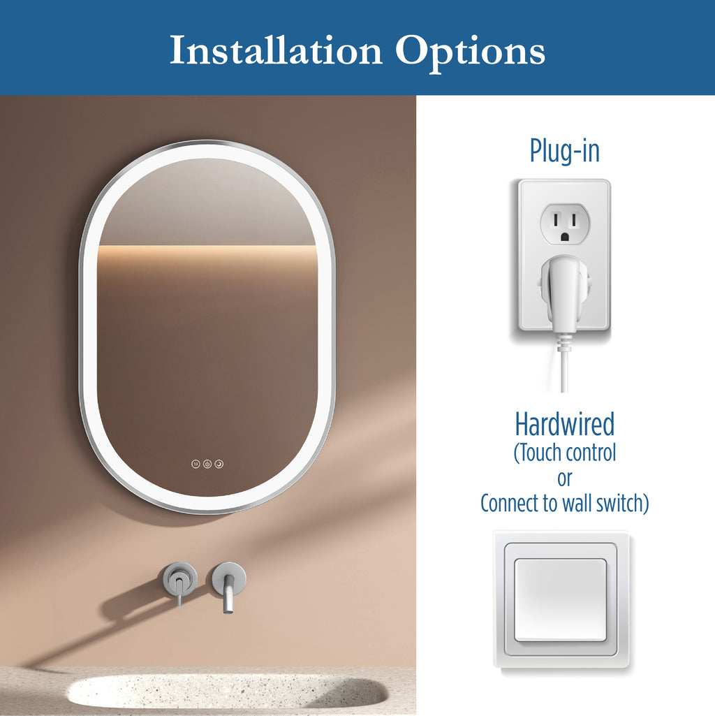 Elston 22" x 32" pill front lit LED mirror with Brushed Silver frame