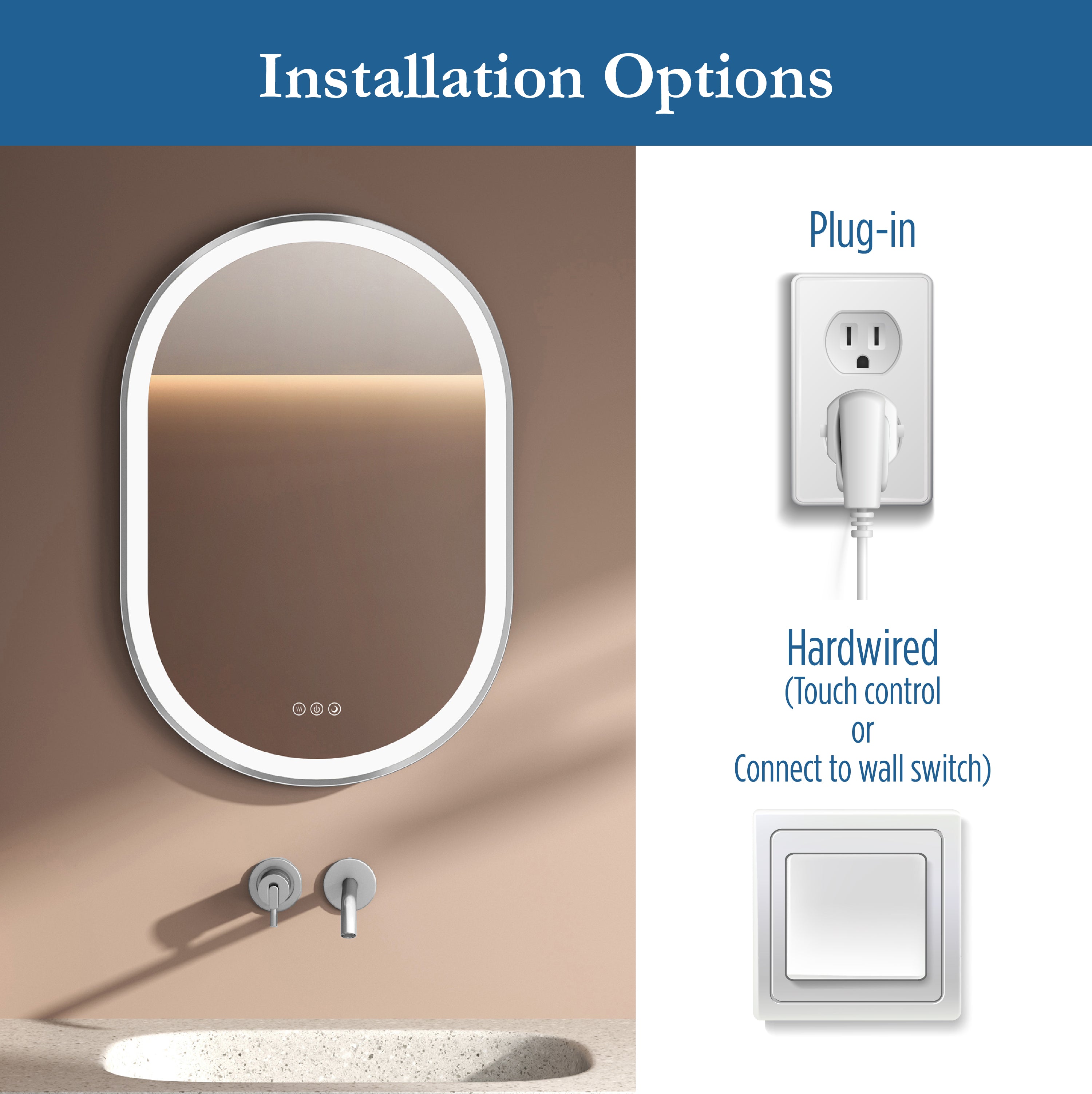 Elston 22" x 32" pill front lit LED mirror with Brushed Silver frame
