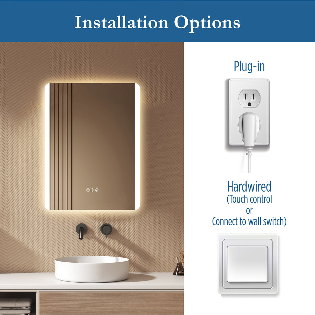 Astor 24" x 32" rectangular front and back lit LED mirror with frosted glass (battery)