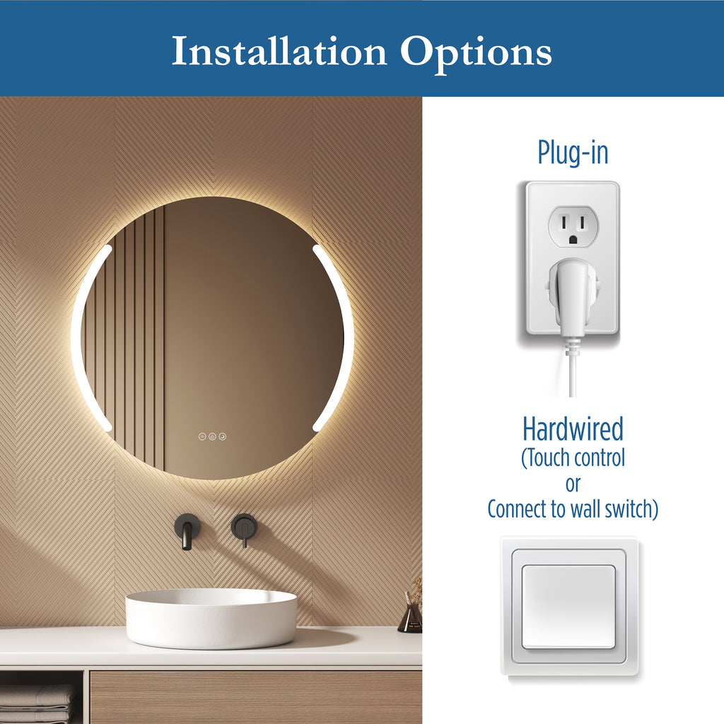 Astor 28" round front and back lit LED mirror with frosted glass