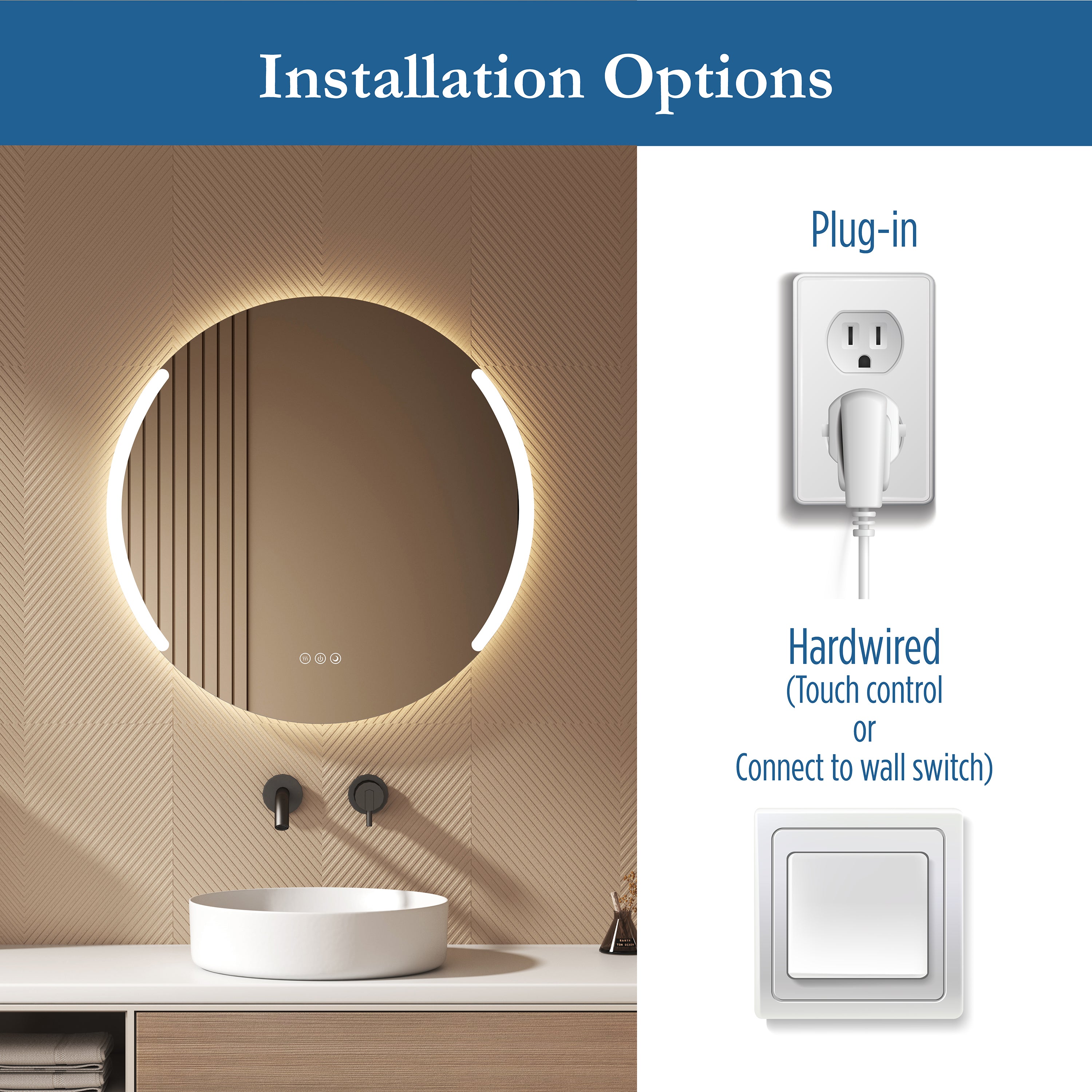 Astor 28" round front and back lit LED mirror with frosted glass