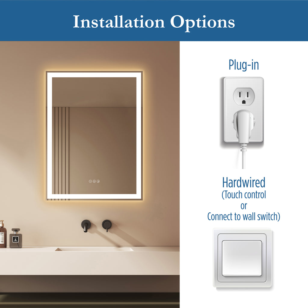 Lancer 24" x 32" rectangular front and back lit LED mirror with acrylic boarder
