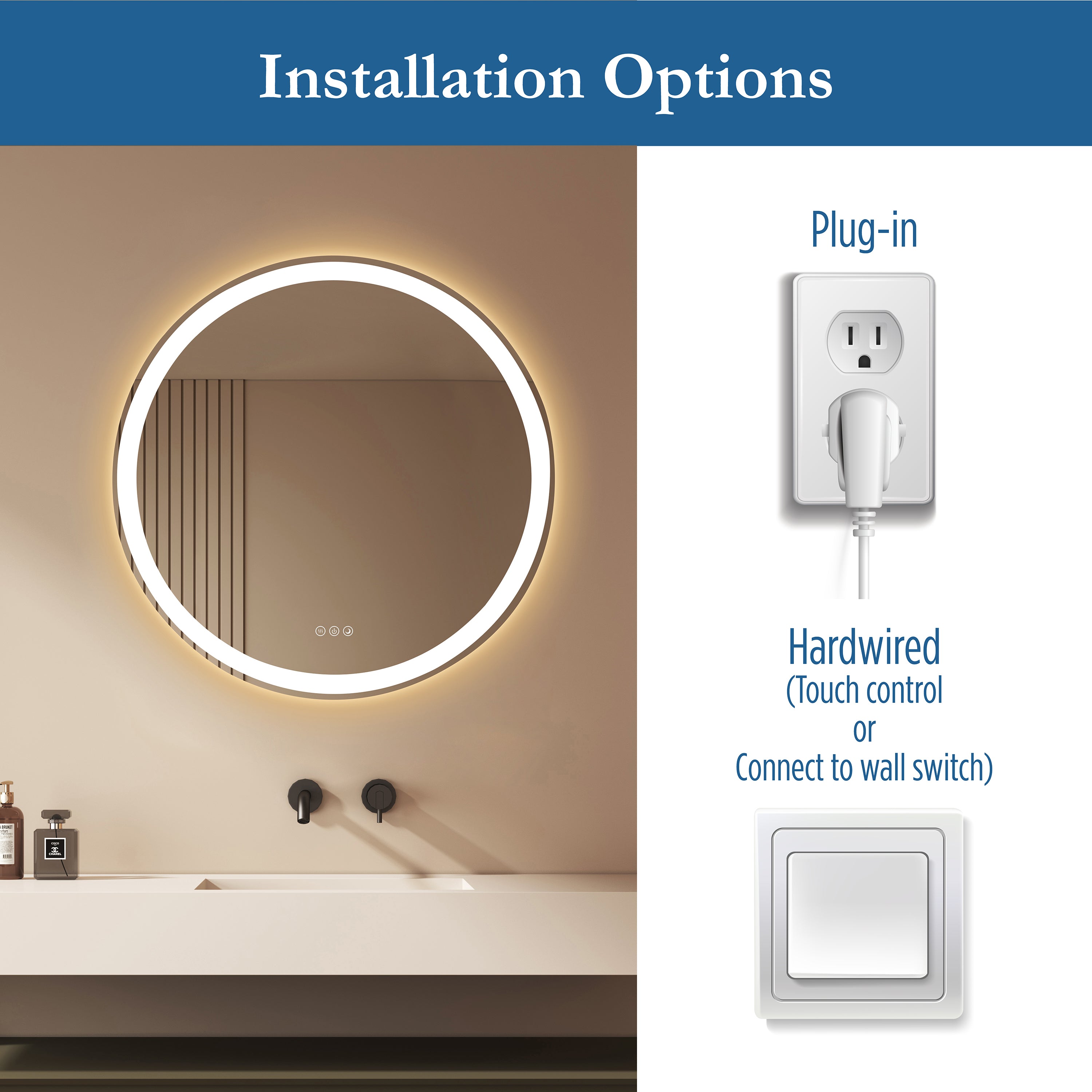 Lancer 28" round front and back lit LED mirror with acrylic boarder
