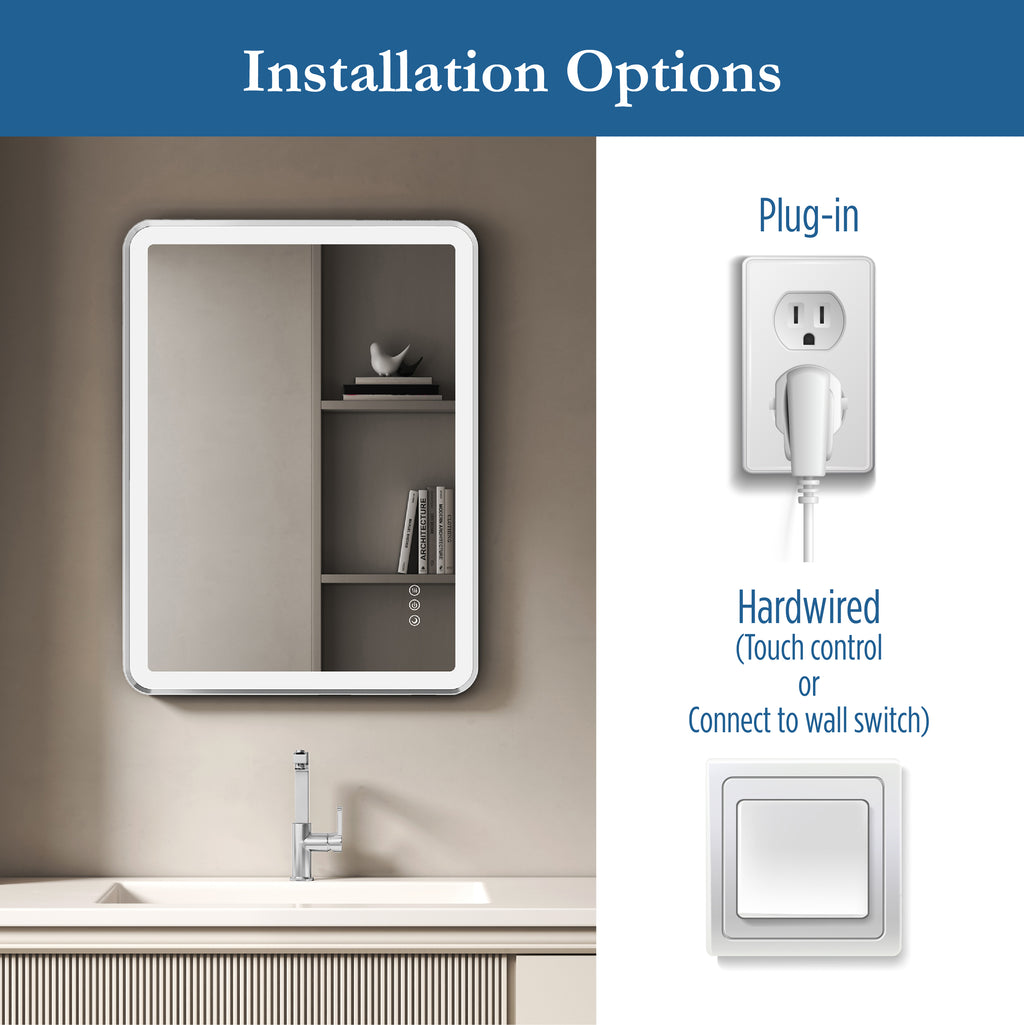 Elston 24"x 32" Rectangular Front Lit LED Mirror with Brushed Silver frame