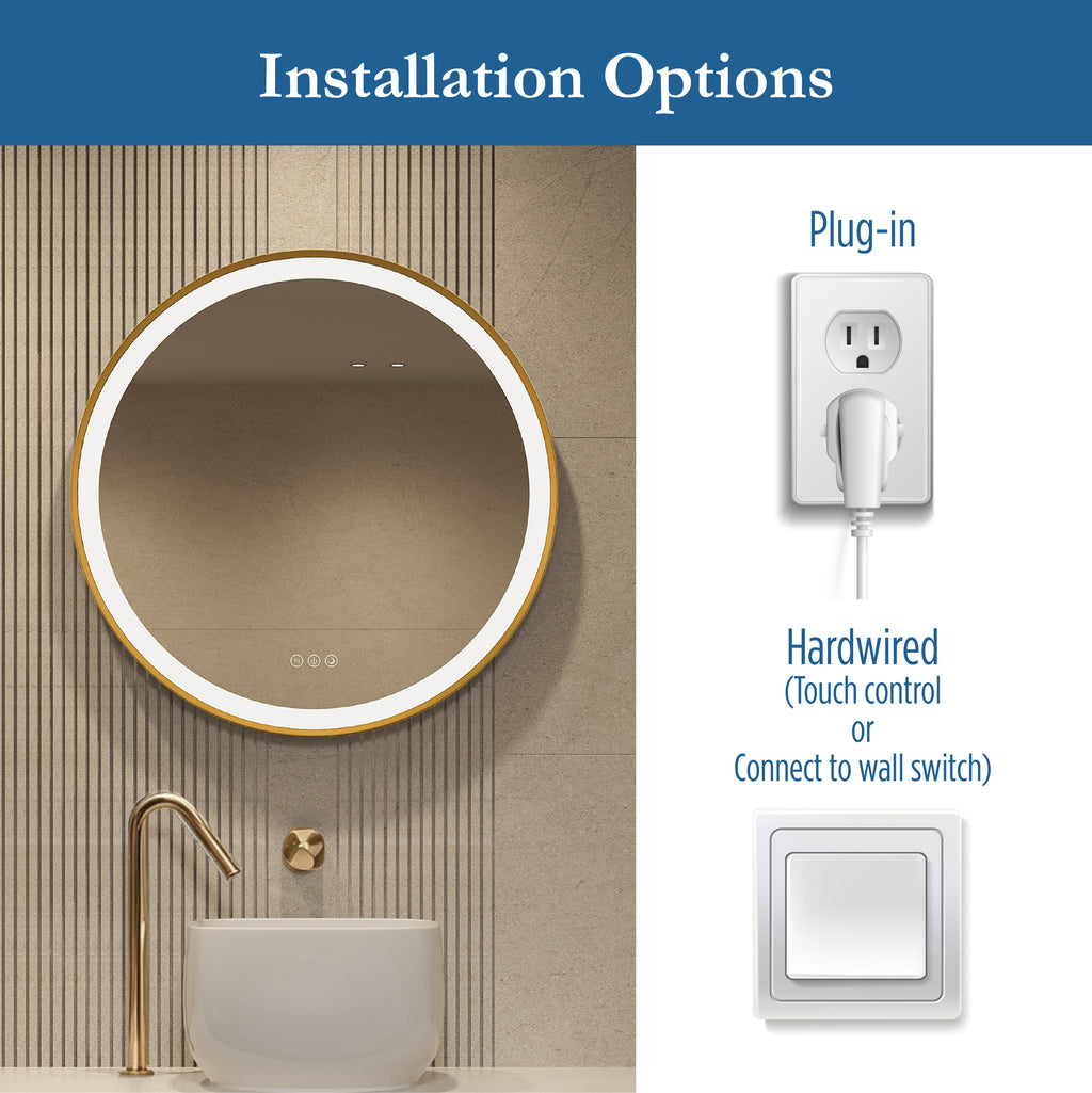 Elston 28" round front lit LED mirror with Brushed Gold frame
