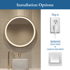 Elston 28" round front lit LED mirror with Brushed Gold frame