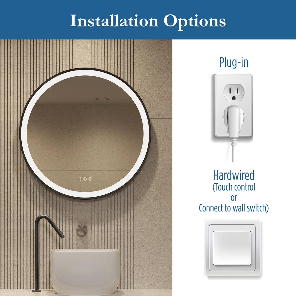 Elston 28" round front  lit LED mirror with Matte Black frame