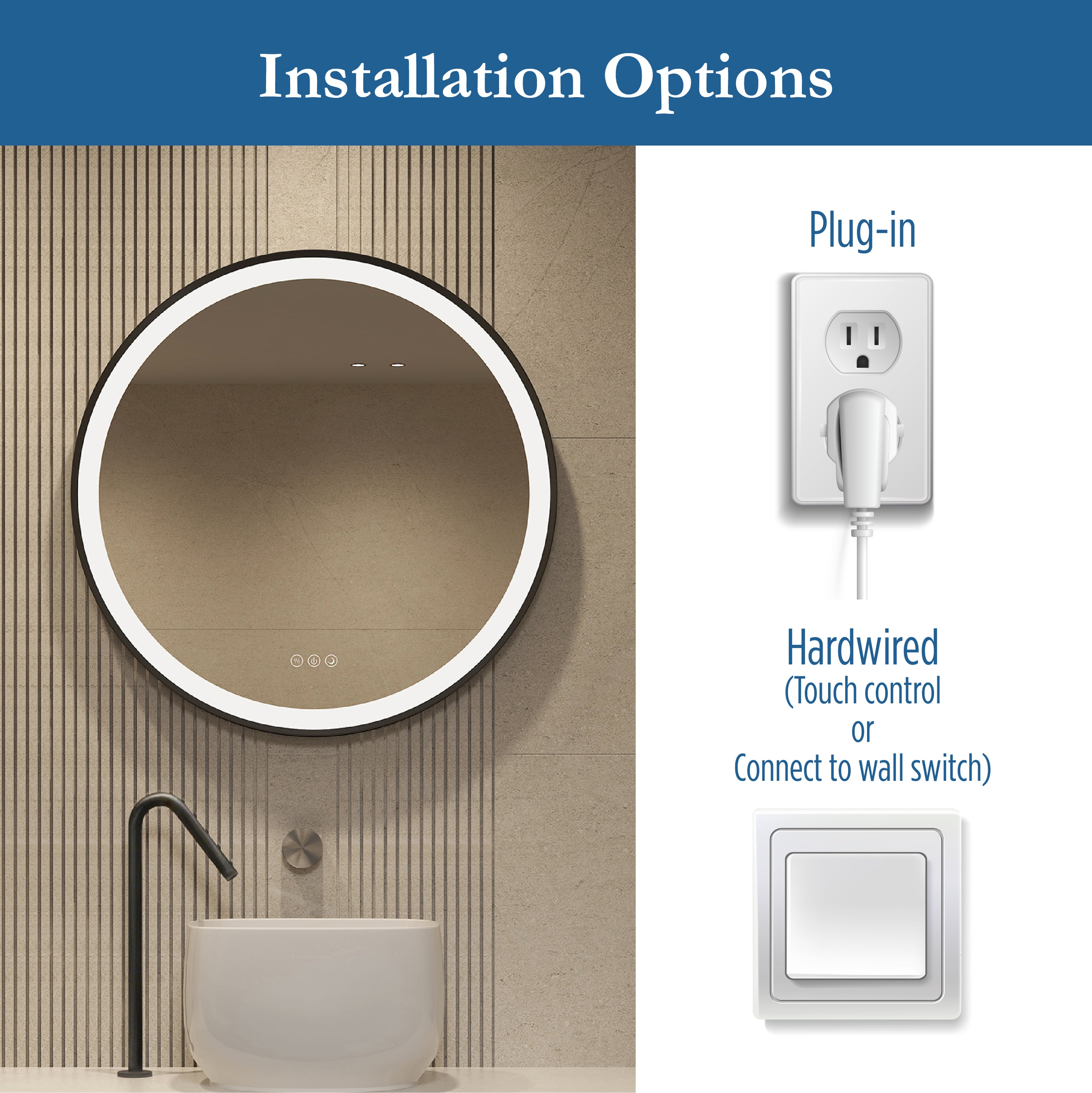 Elston 28" round front  lit LED mirror with Matte Black frame