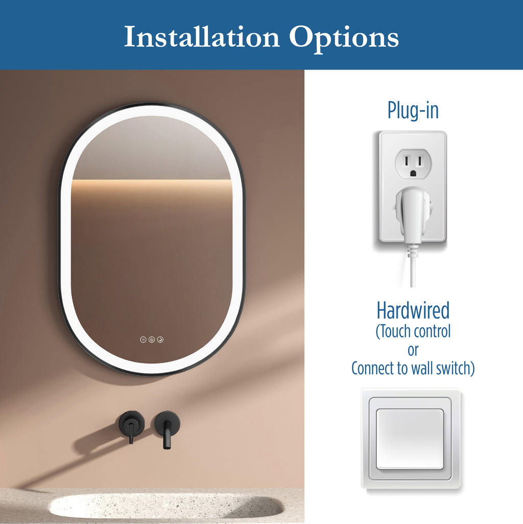 Elston 22" x 32" pill front lit LED mirror with Matte Black frame