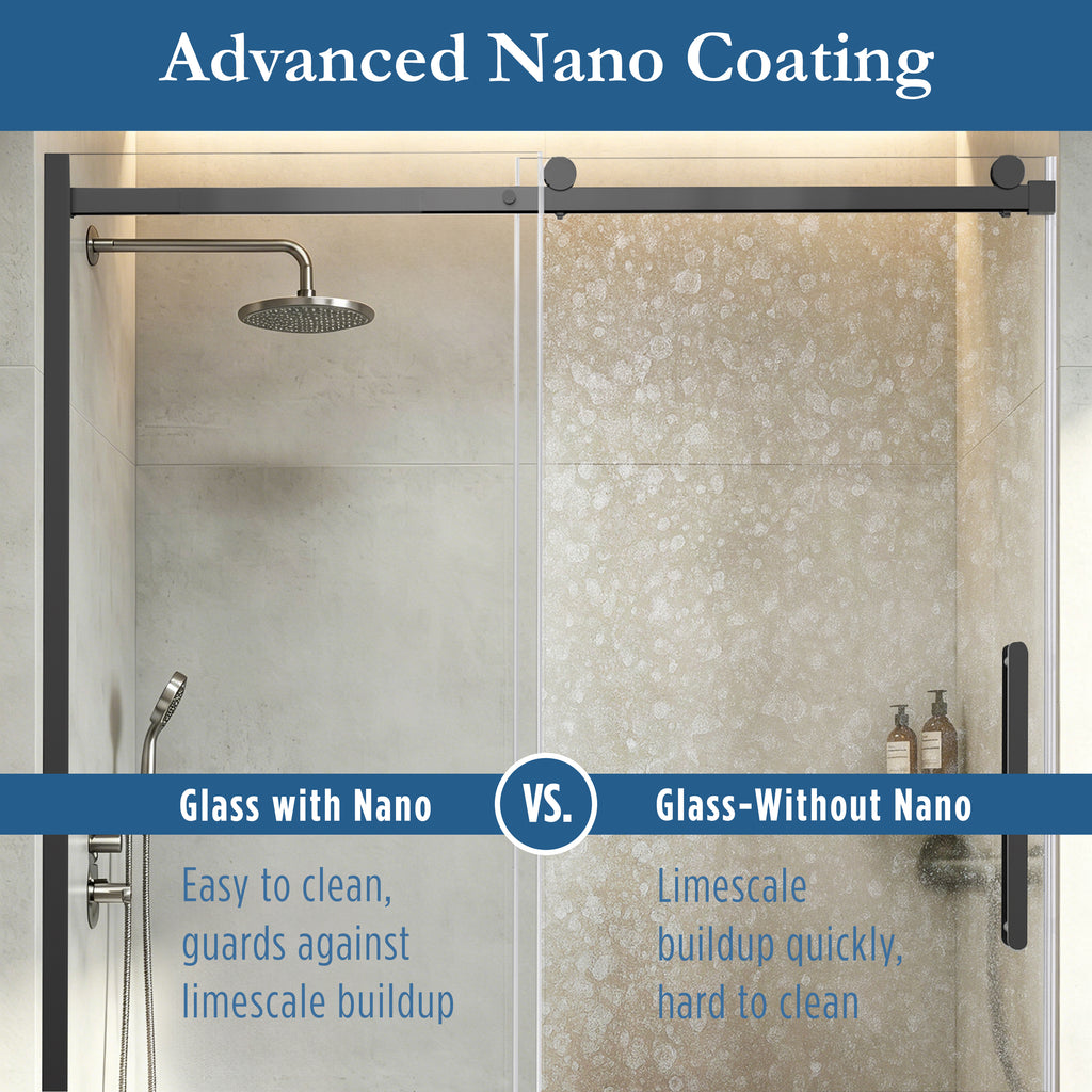 Ambrose 56" - 60" Soft Close sliding Glass shower door Matte Black hardware (soft-close)