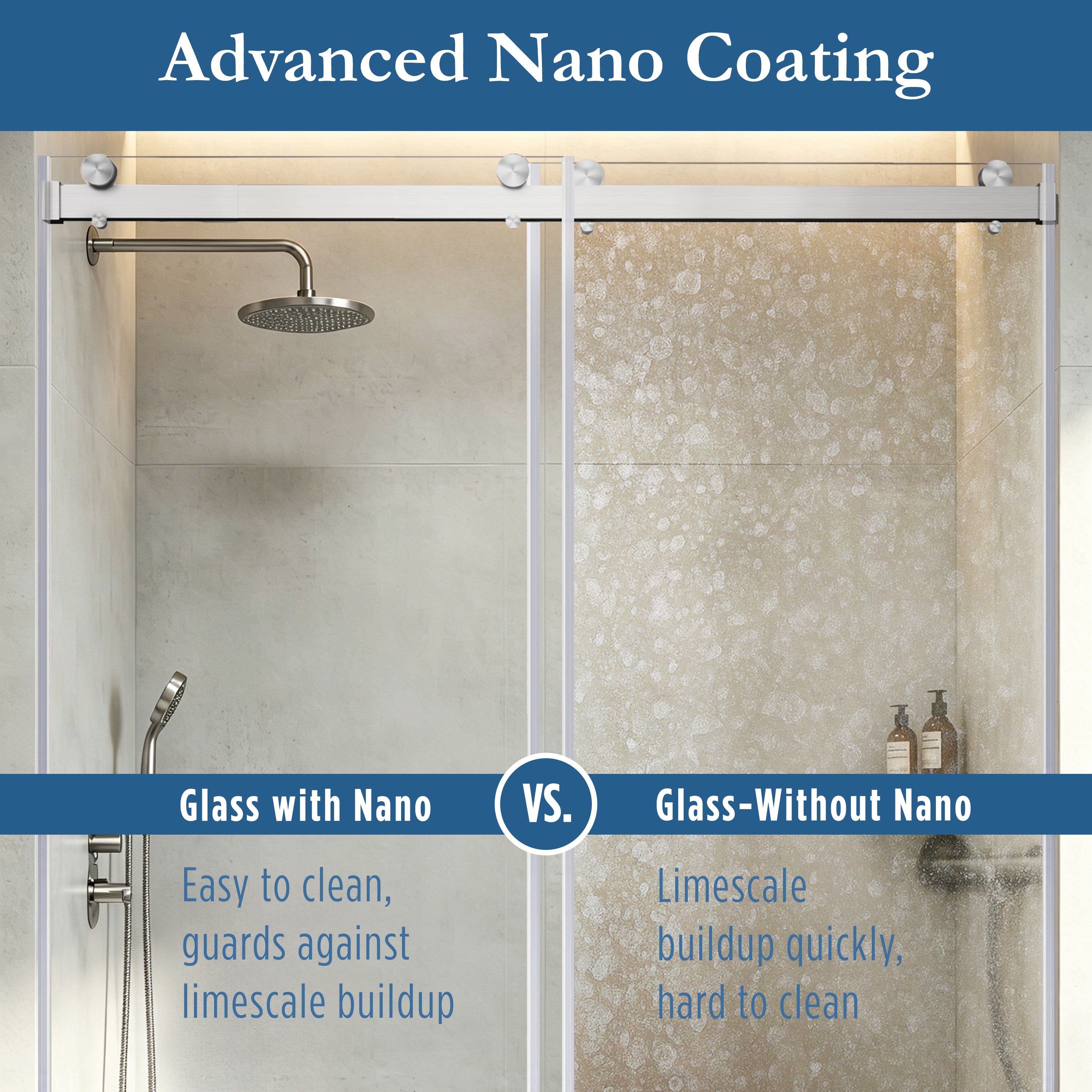 Cayton 56" - 60" Soft Close sliding Glass shower door Brushed Nickel hardware (soft-close)
