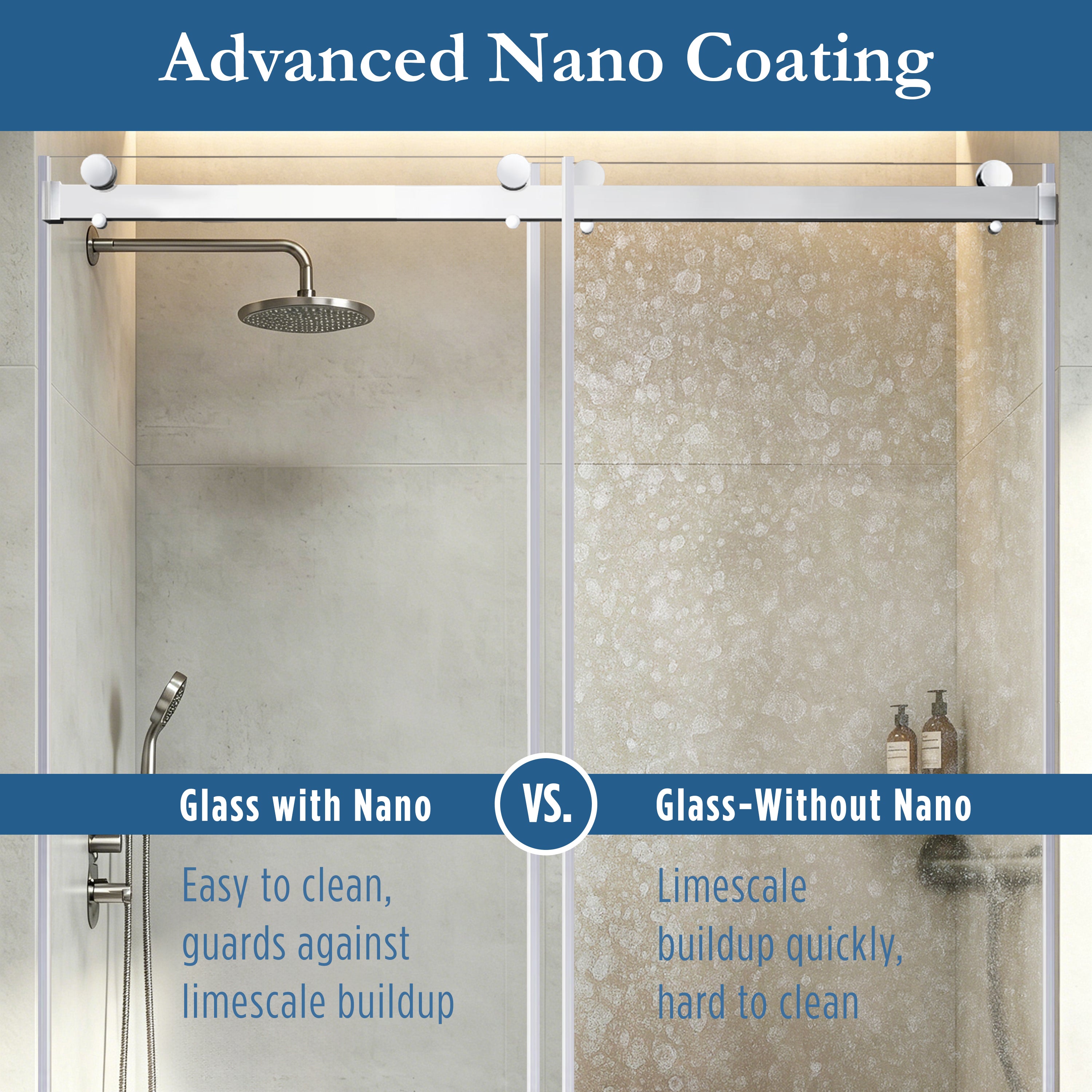 Cayton 56" - 60"Soft Close sliding Glass shower door Chrome hardware (soft-close)