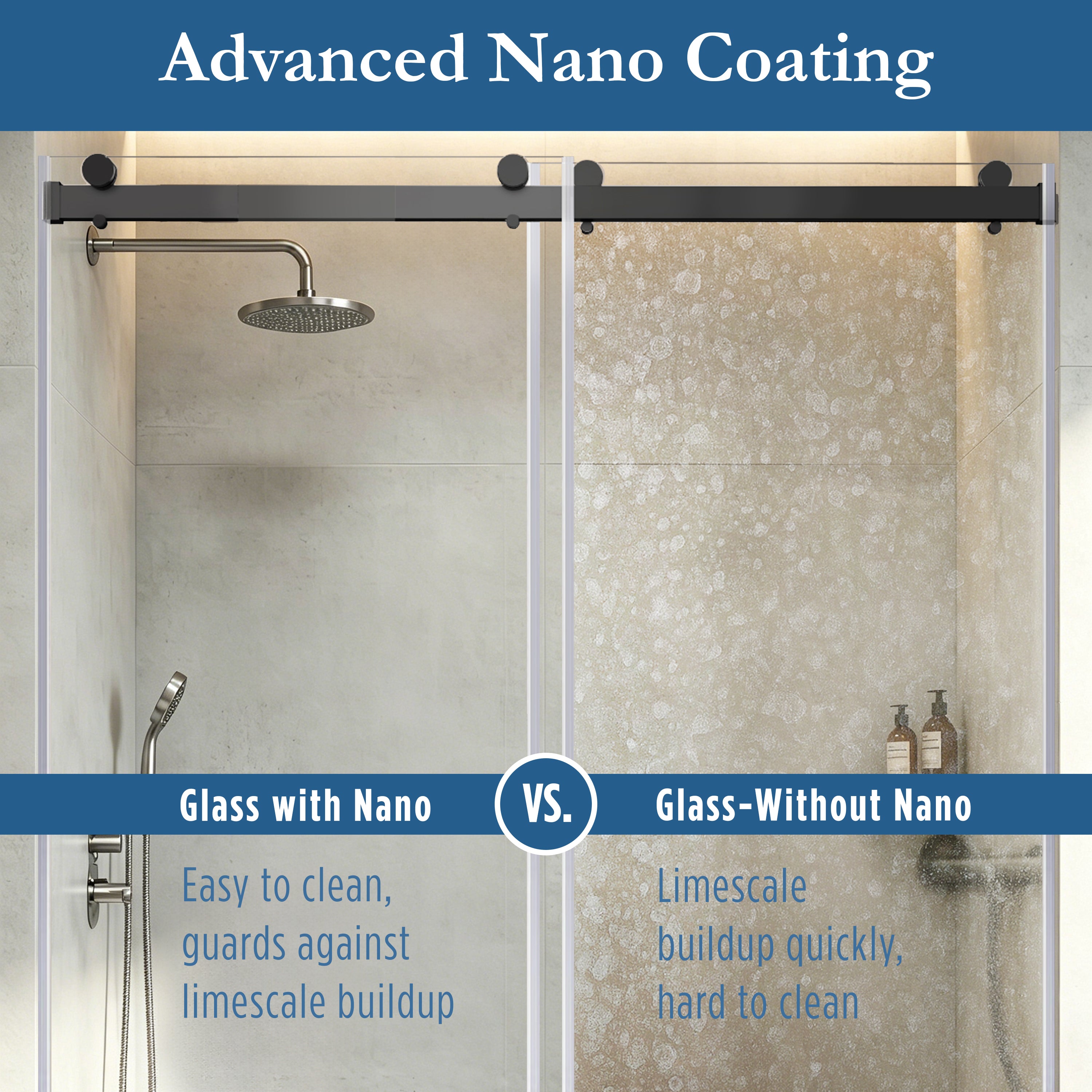 Cayton 56" - 60" Soft Close sliding Glass shower door Matte Black hardware (soft-close)