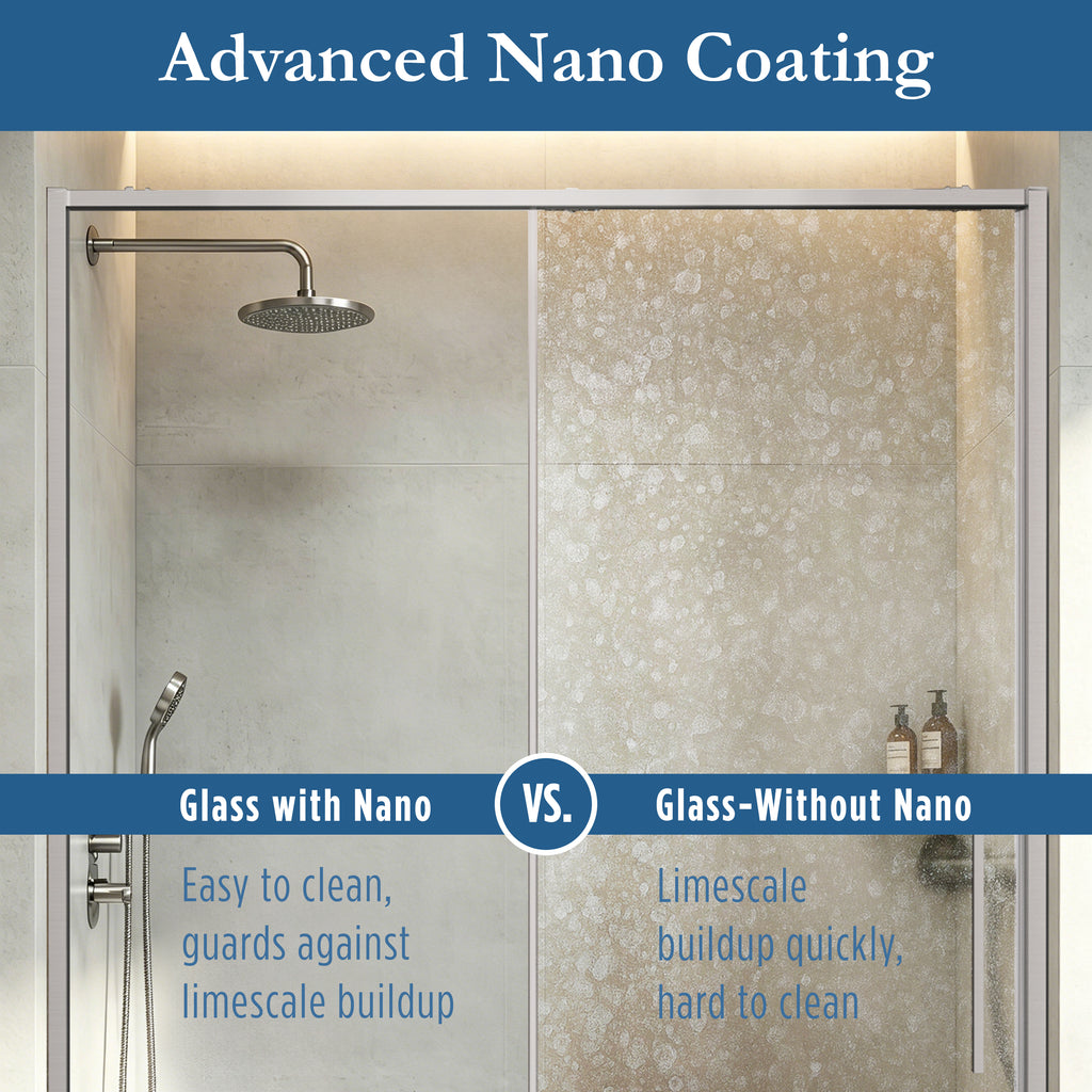 Edgemar 60" Soft Close sliding Glass shower door Brushed Nickel hardware (soft-close)