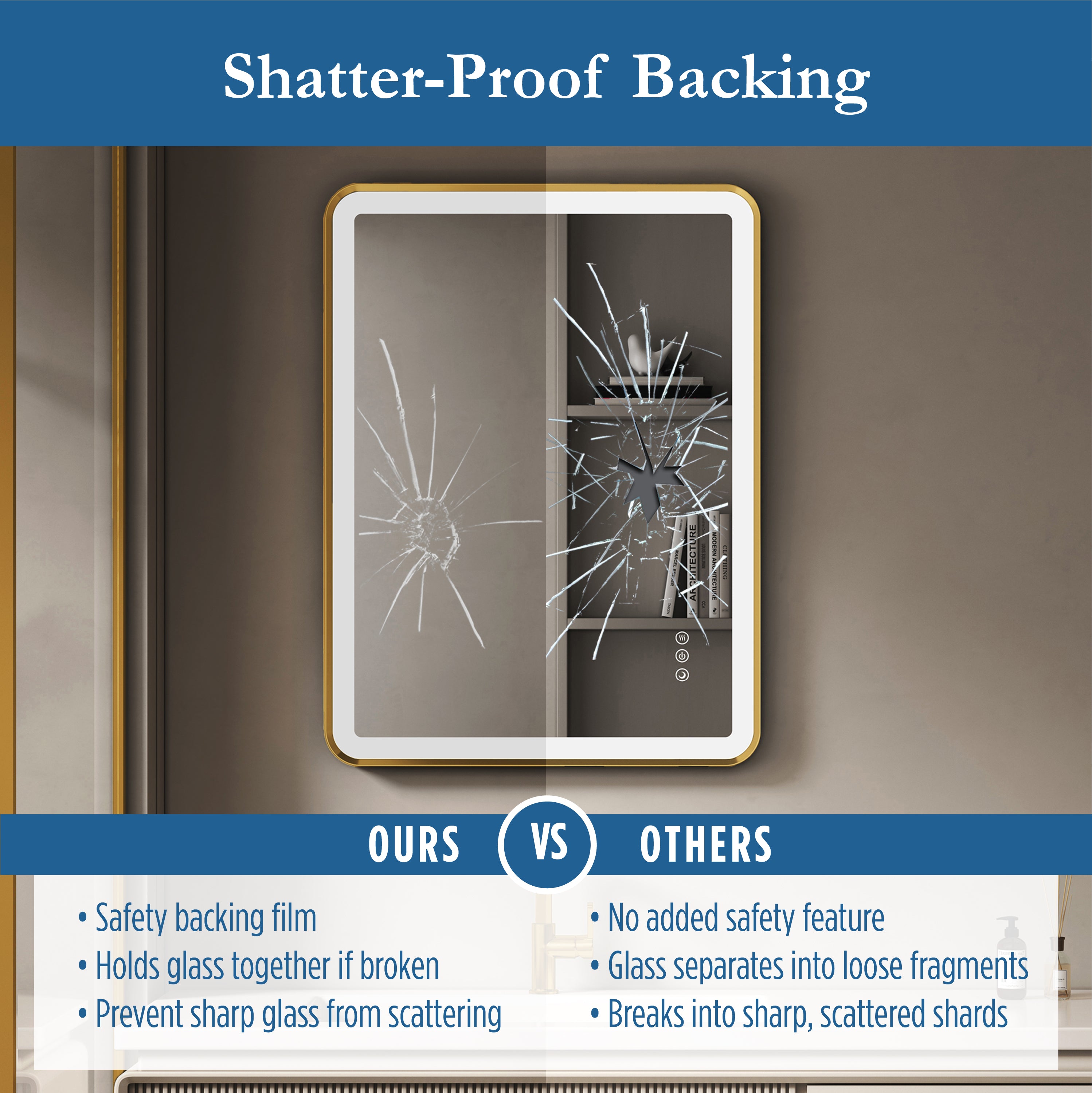 Elston 24"x 32" Rectangular Front Lit LED Mirror with Brushed Gold frame