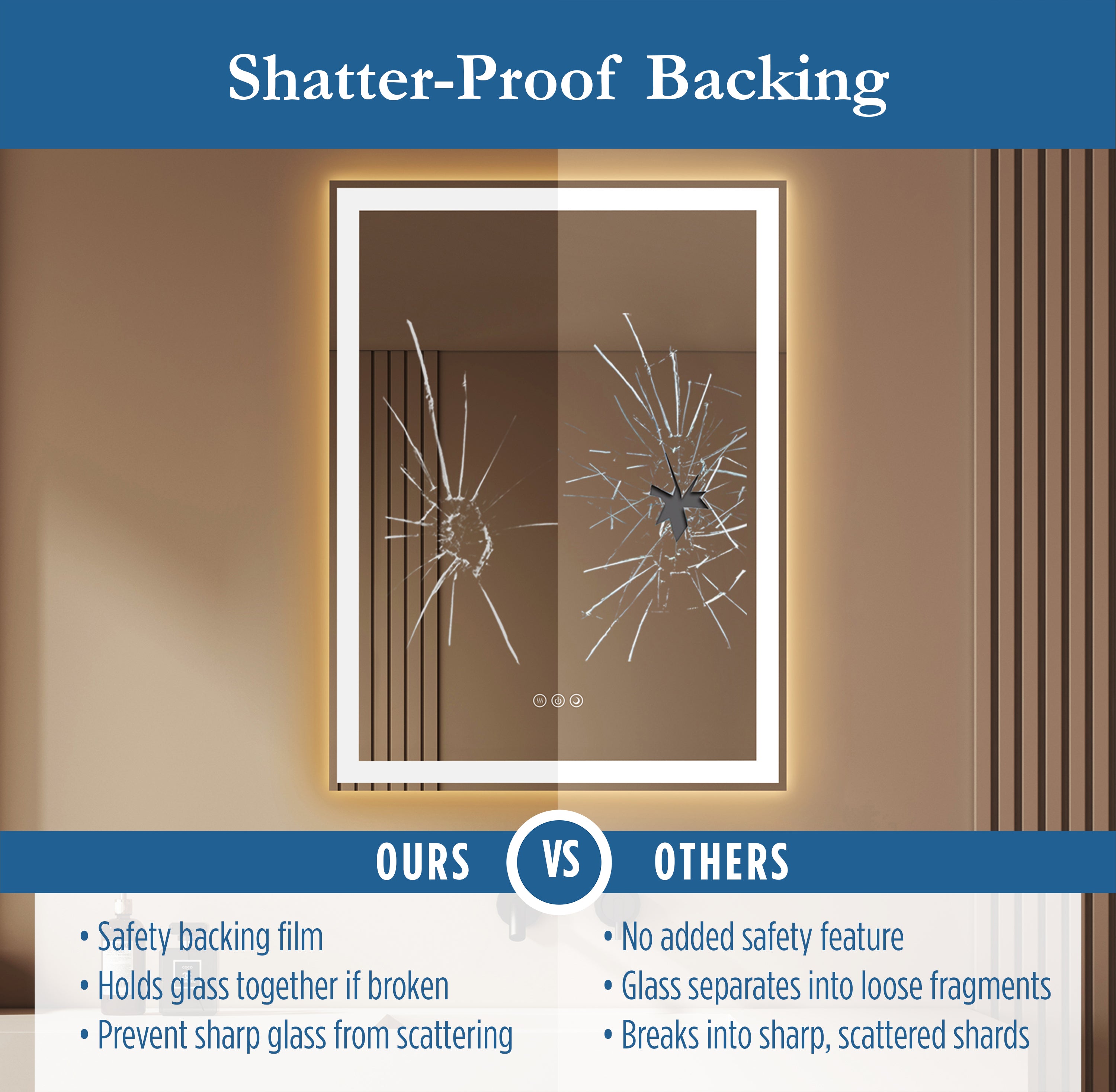 Lancer 24" x 32" rectangular front and back lit LED mirror with acrylic boarder
