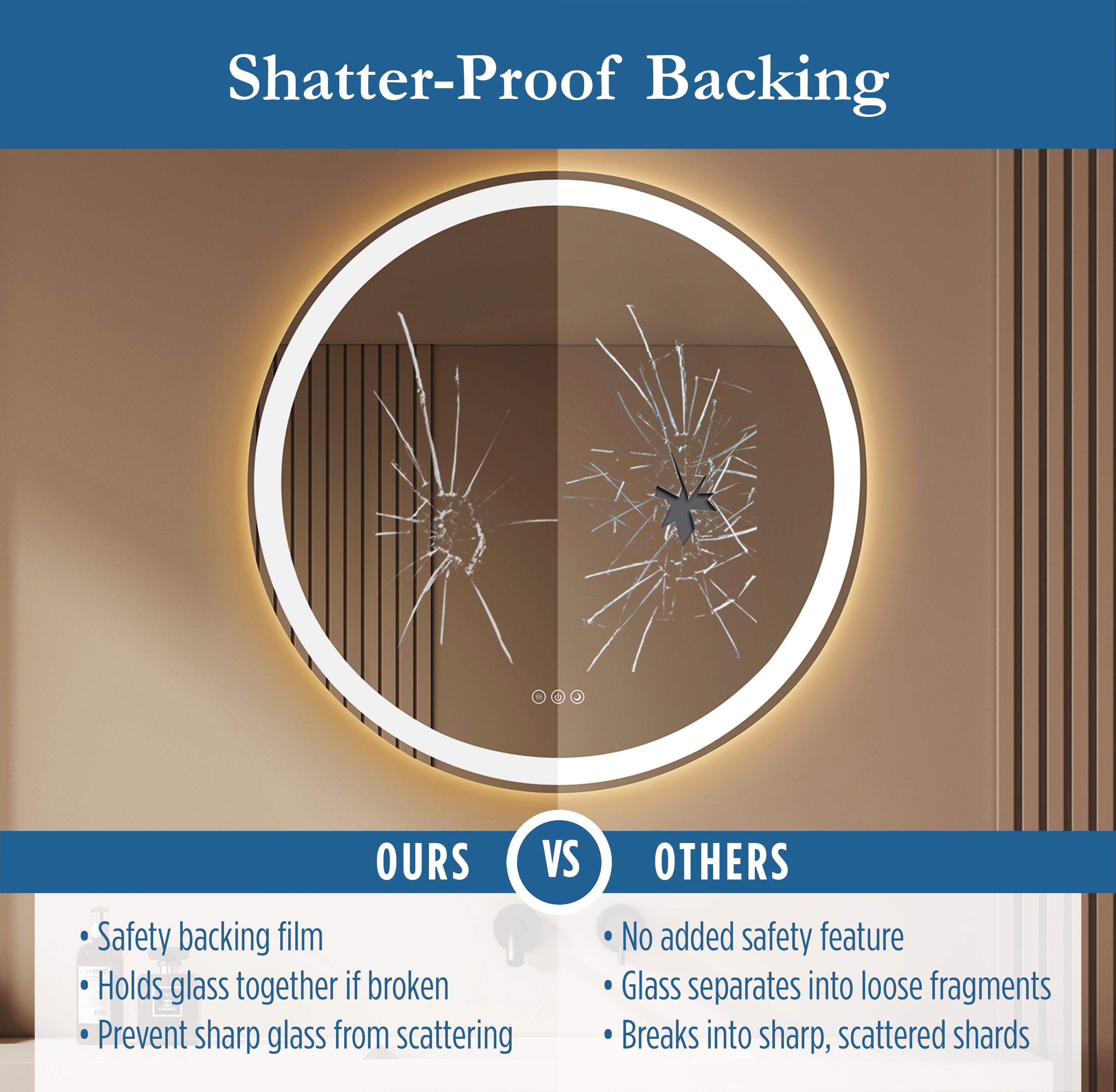 Lancer 28" round front and back lit LED mirror with acrylic boarder