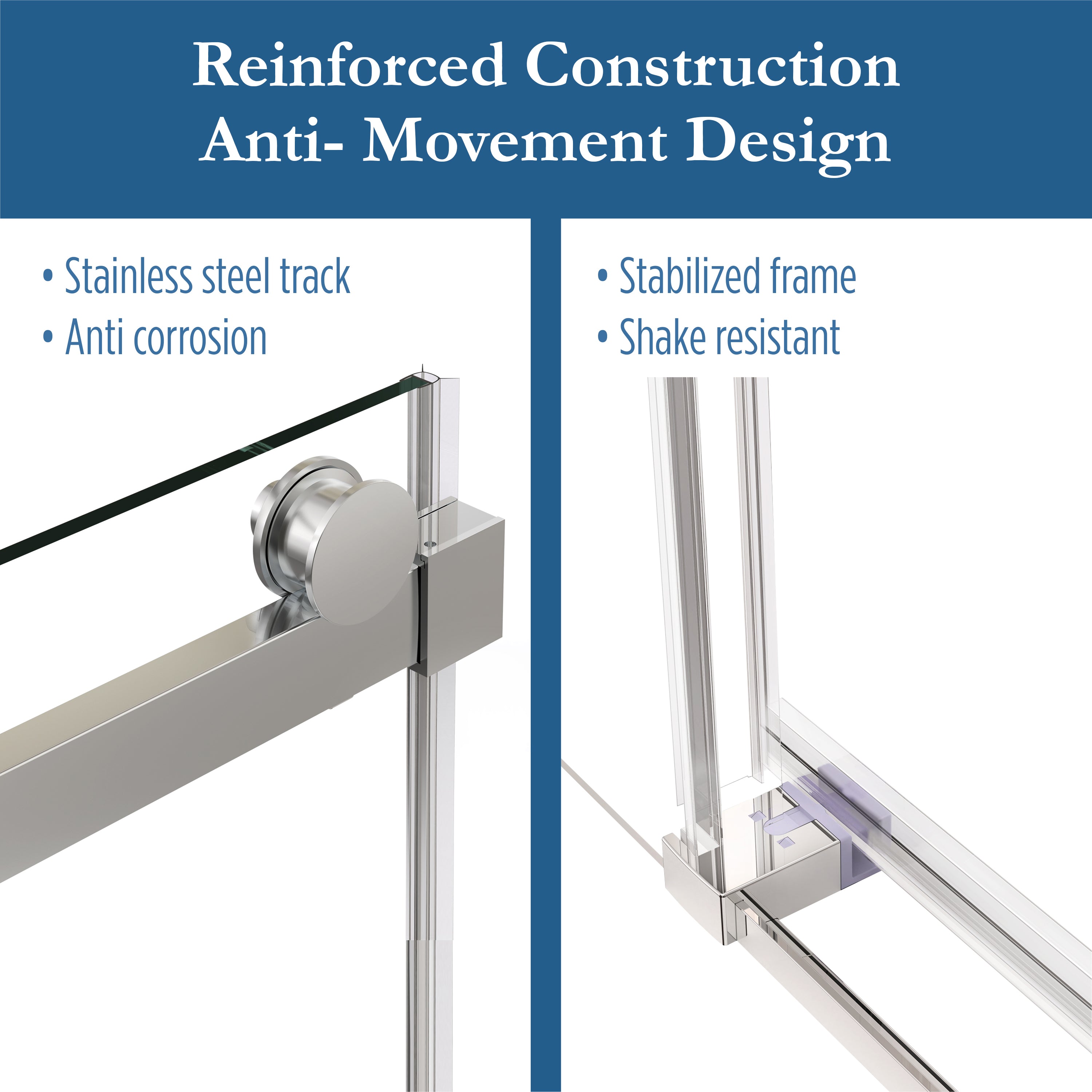 Ambrose 56" - 60" Soft Close sliding Glass shower door Chrome hardware (soft-close)