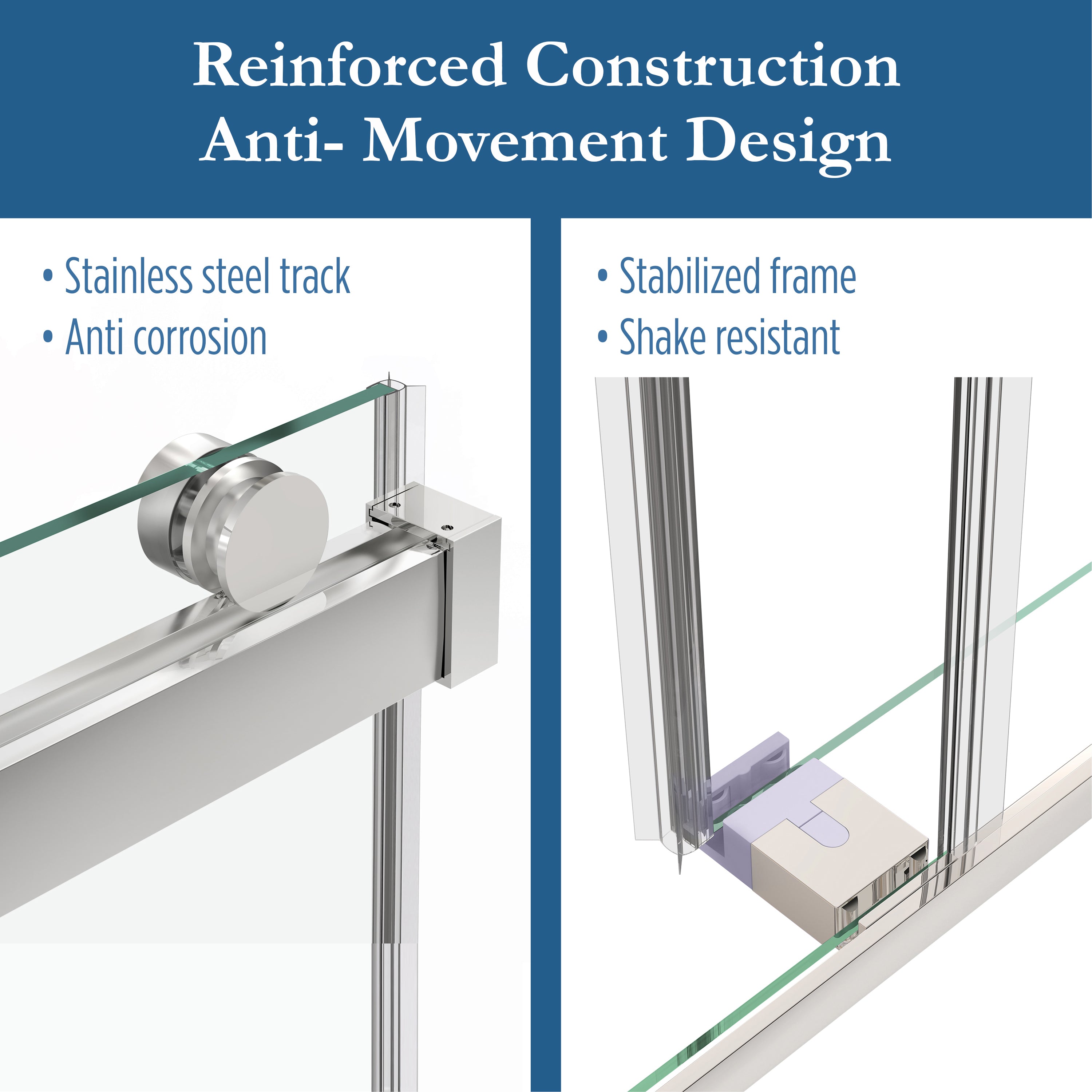Cayton 56" - 60"Soft Close sliding Glass shower door Chrome hardware (soft-close)