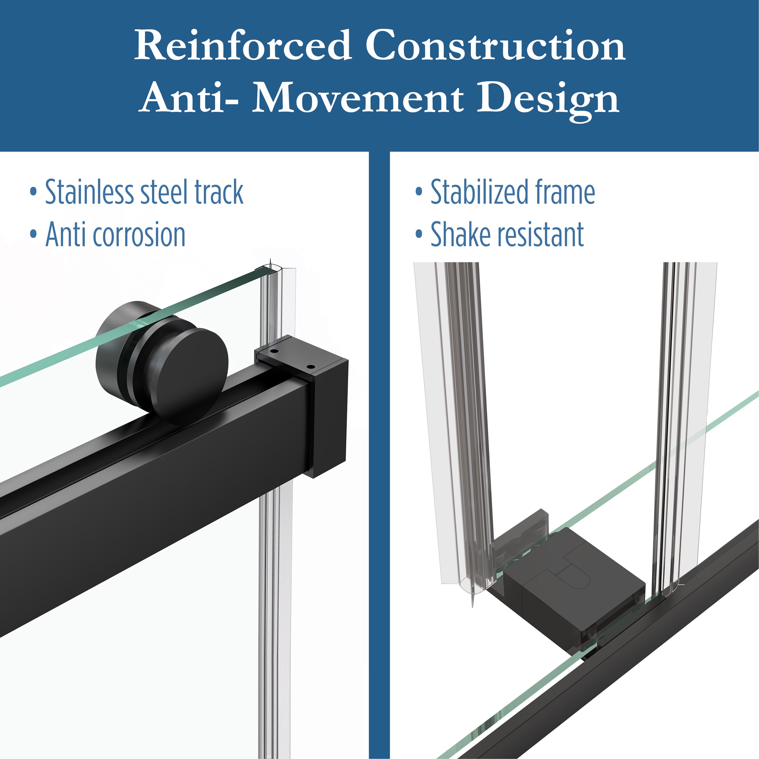 Cayton 56" - 60" Soft Close sliding Glass shower door Matte Black hardware (soft-close)