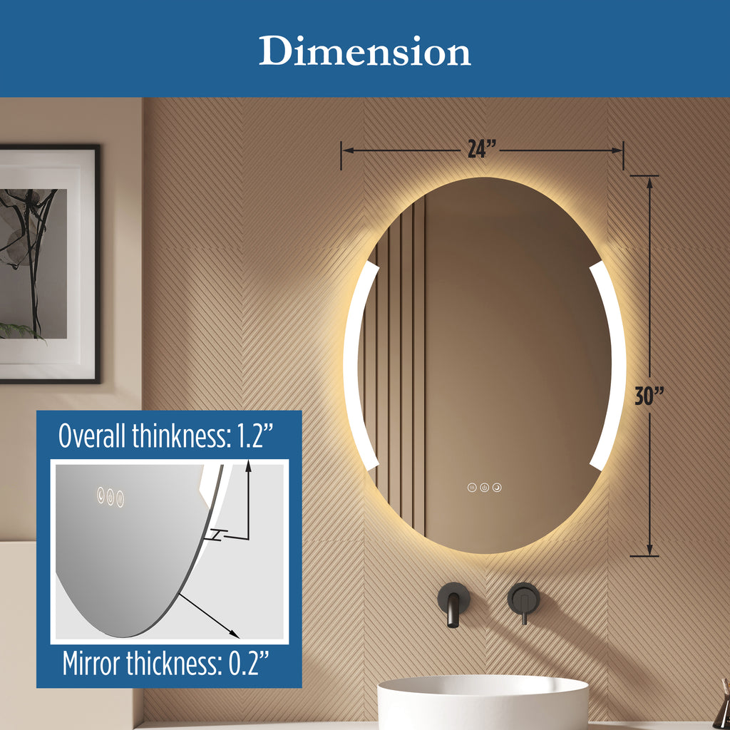 Astor 24" x 32" Oval front and back lit LED mirror with frosted glass