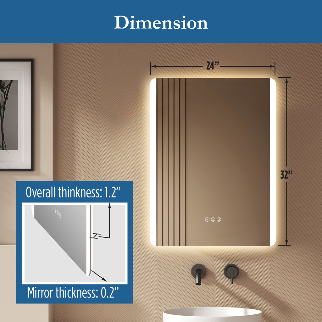 Astor 24" x 32" rectangular front and back lit LED mirror with frosted glass (battery)