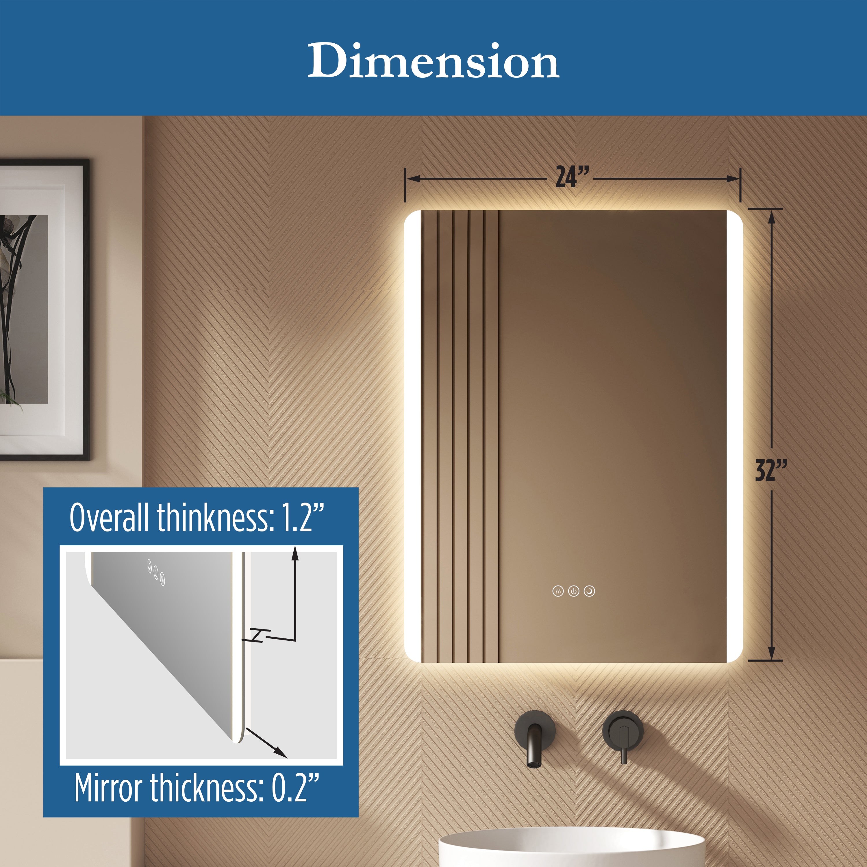 Astor 24" x 32" rectangle front and back lit LED mirror with frosted glass