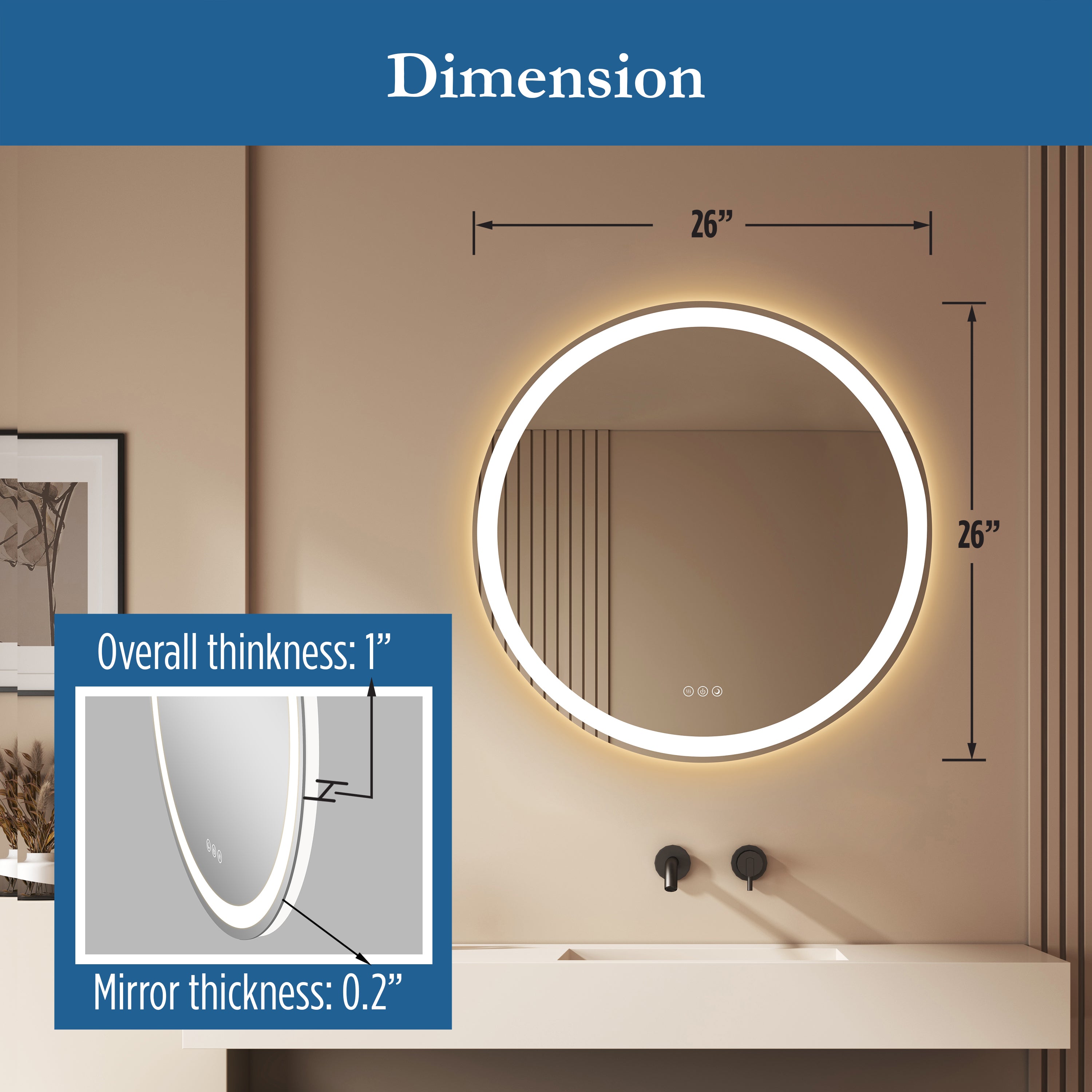 Lancer 28" round front and back lit LED mirror with acrylic boarder