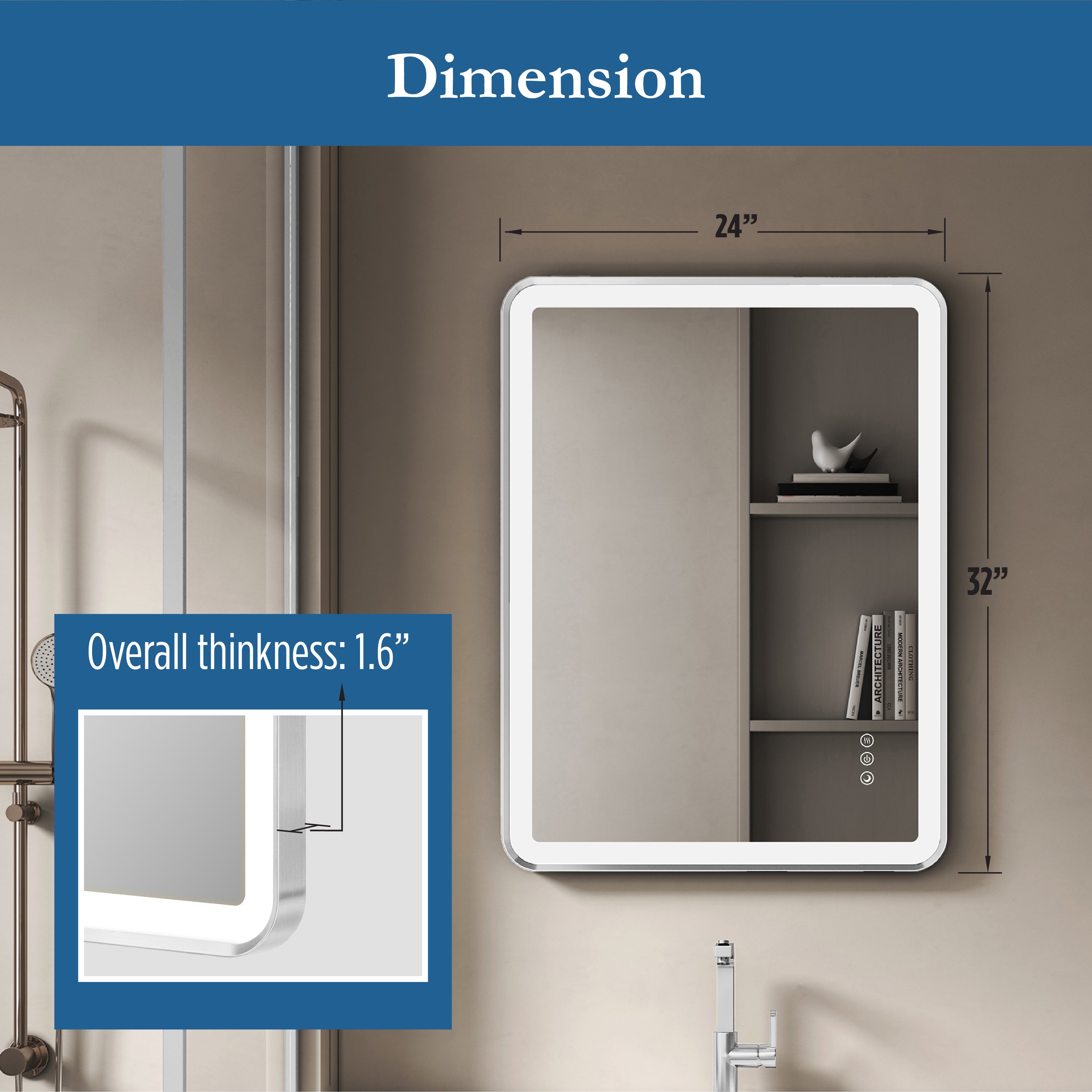 Elston 24"x 32" Rectangular Front Lit LED Mirror with Brushed Silver frame