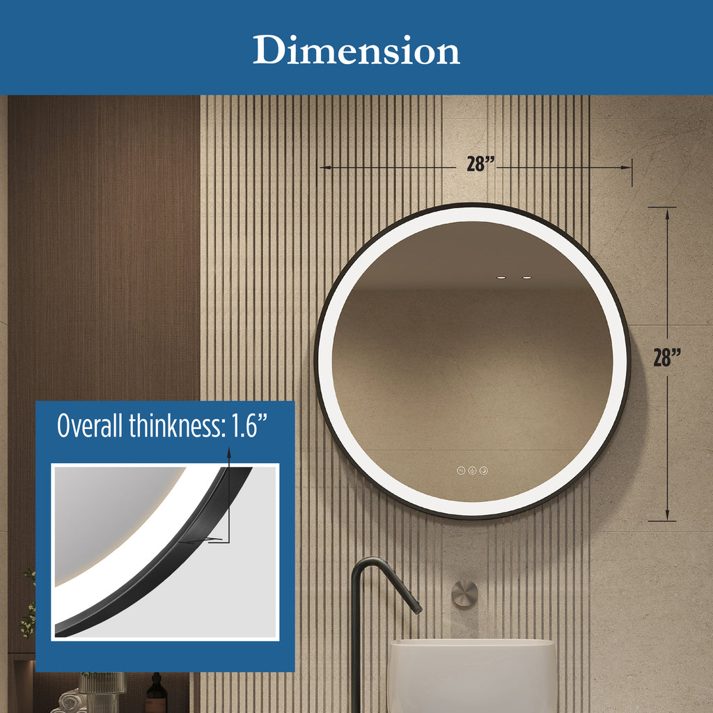 Elston 28" round front  lit LED mirror with Matte Black frame