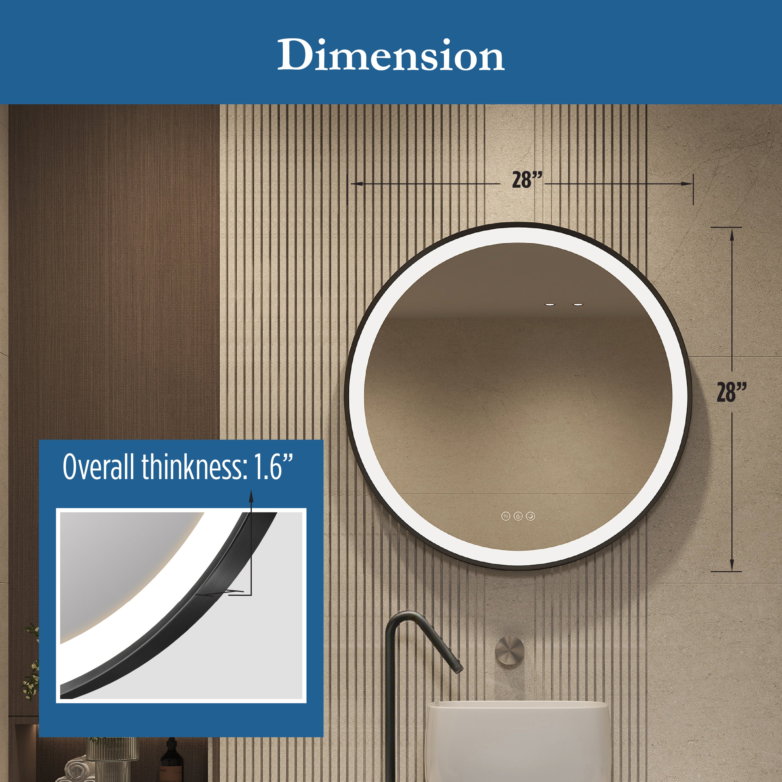 Elston 28" round front  lit LED mirror with Matte Black frame