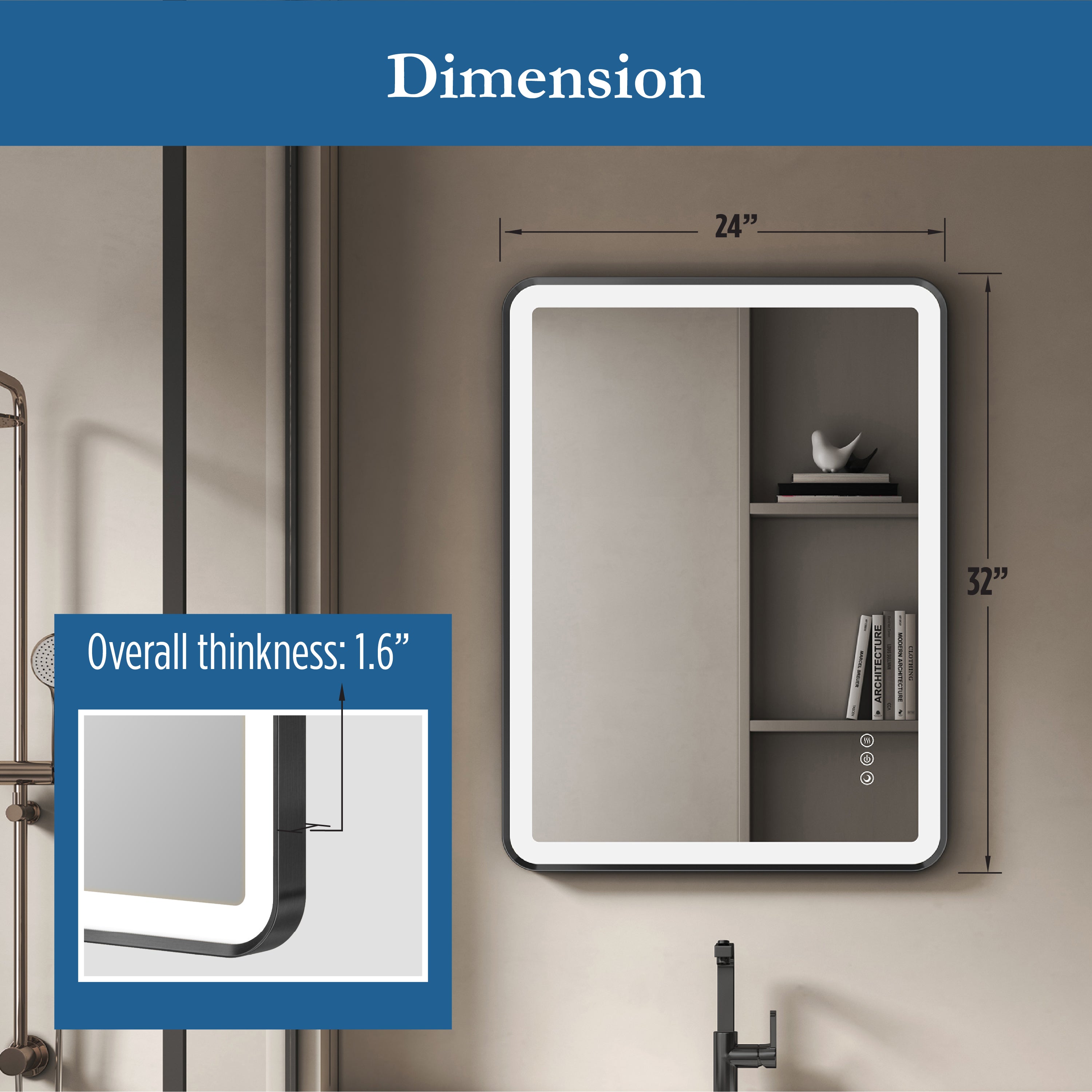 Elston 24"x 32" Rectangular Front Lit LED Mirror with Matte Black frame