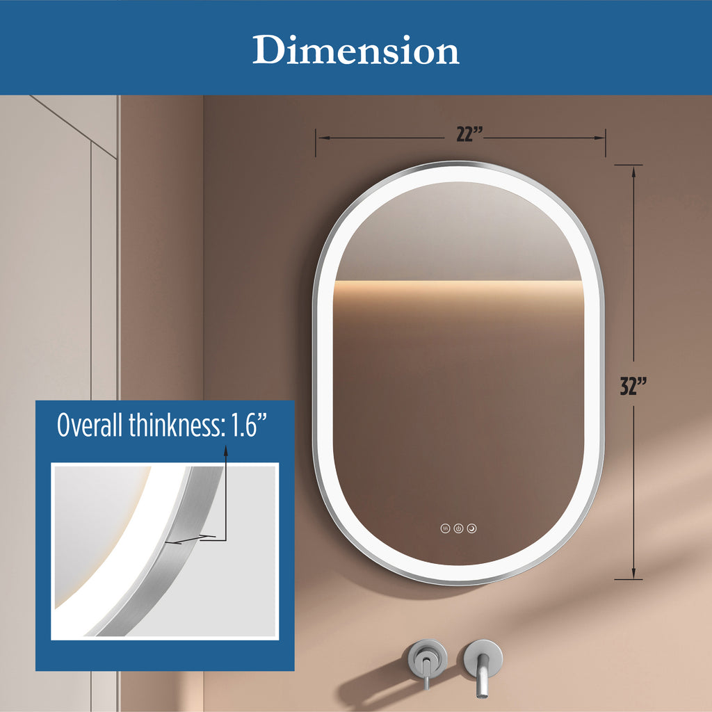 Elston 22" x 32" pill front lit LED mirror with Brushed Silver frame