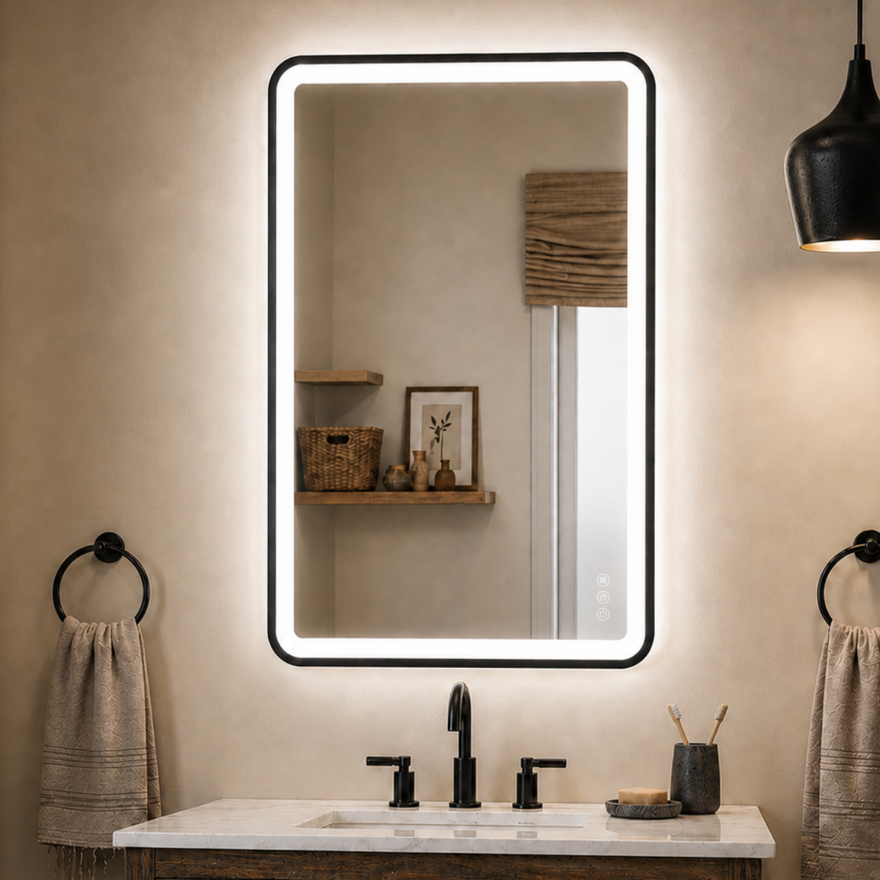 Elston 24"x 32" Rectangular Front Lit LED Mirror with Matte Black frame